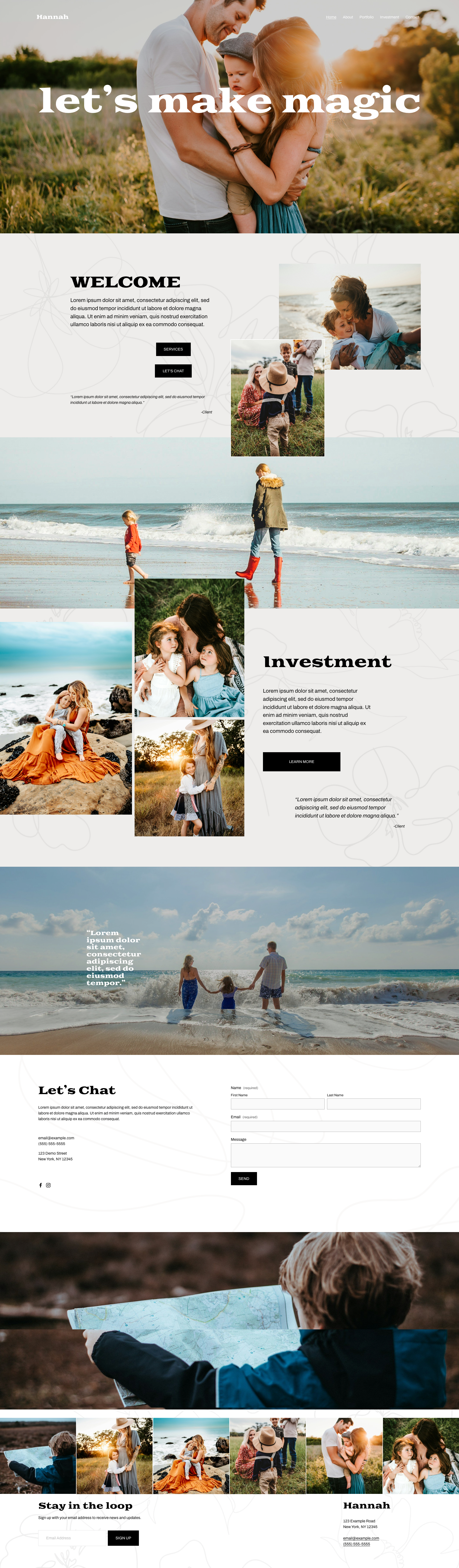 Family enjoying outdoor activities at the beach and in nature, with children and adults spending time by the sea, walking, and exploring outdoors during sunset and daytime.