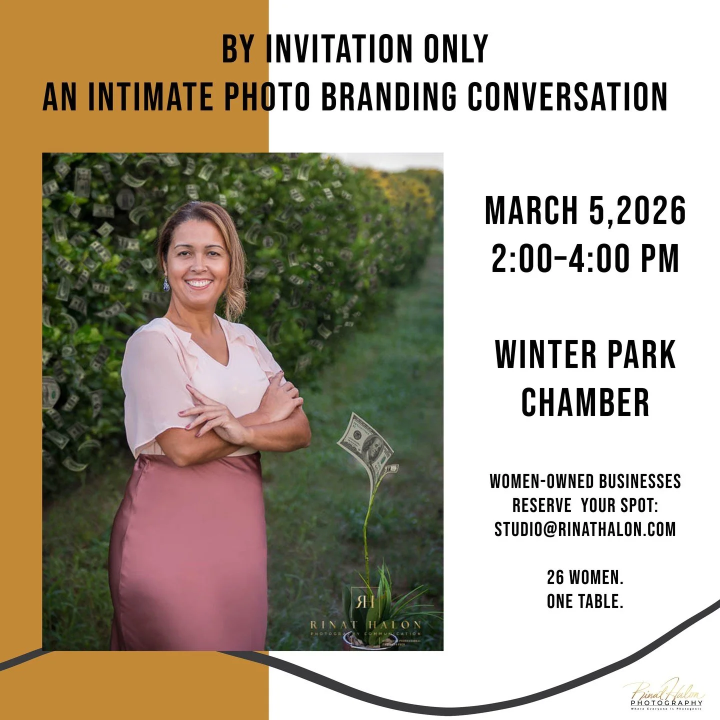 By Invitation Only

An Intimate Photo Branding Conversation with Rinat

March 5 | 2:00&ndash;4:00 PM
Winter Park Chamber
Women-Owned Businesses Only

There&rsquo;s a moment before someone hires you.
Before they inquire.
Before they pick up the phone 