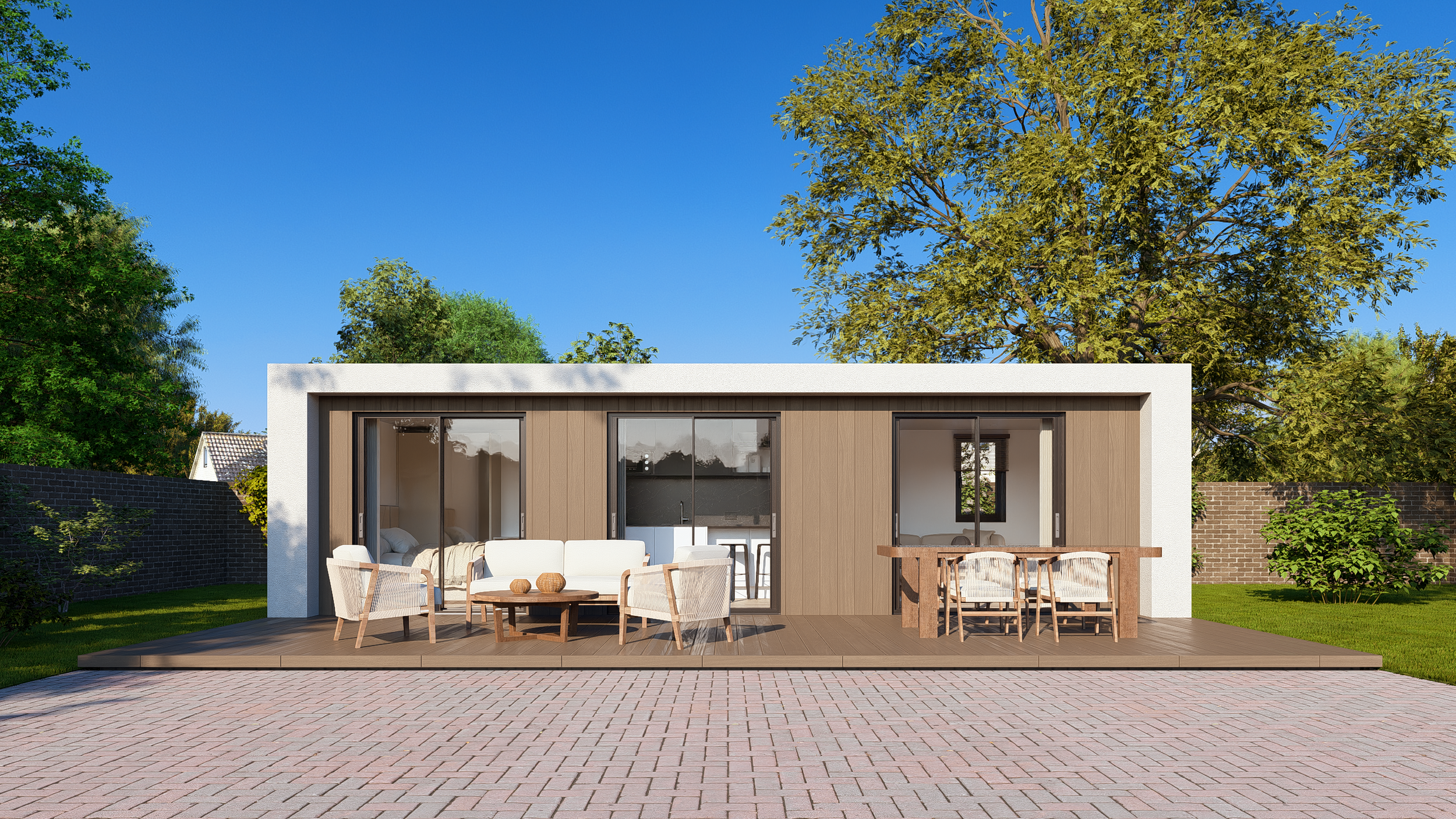 A modern modular Bauhu modular garden building living pod