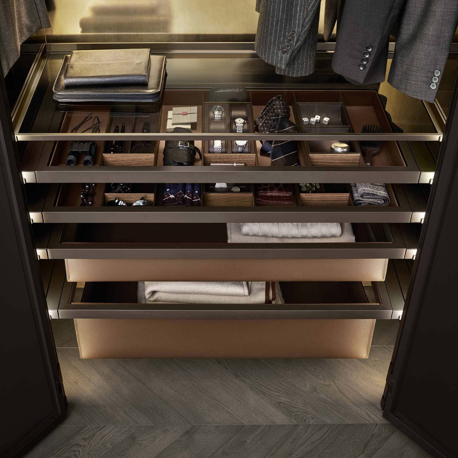 Exquisite leather bound drawers