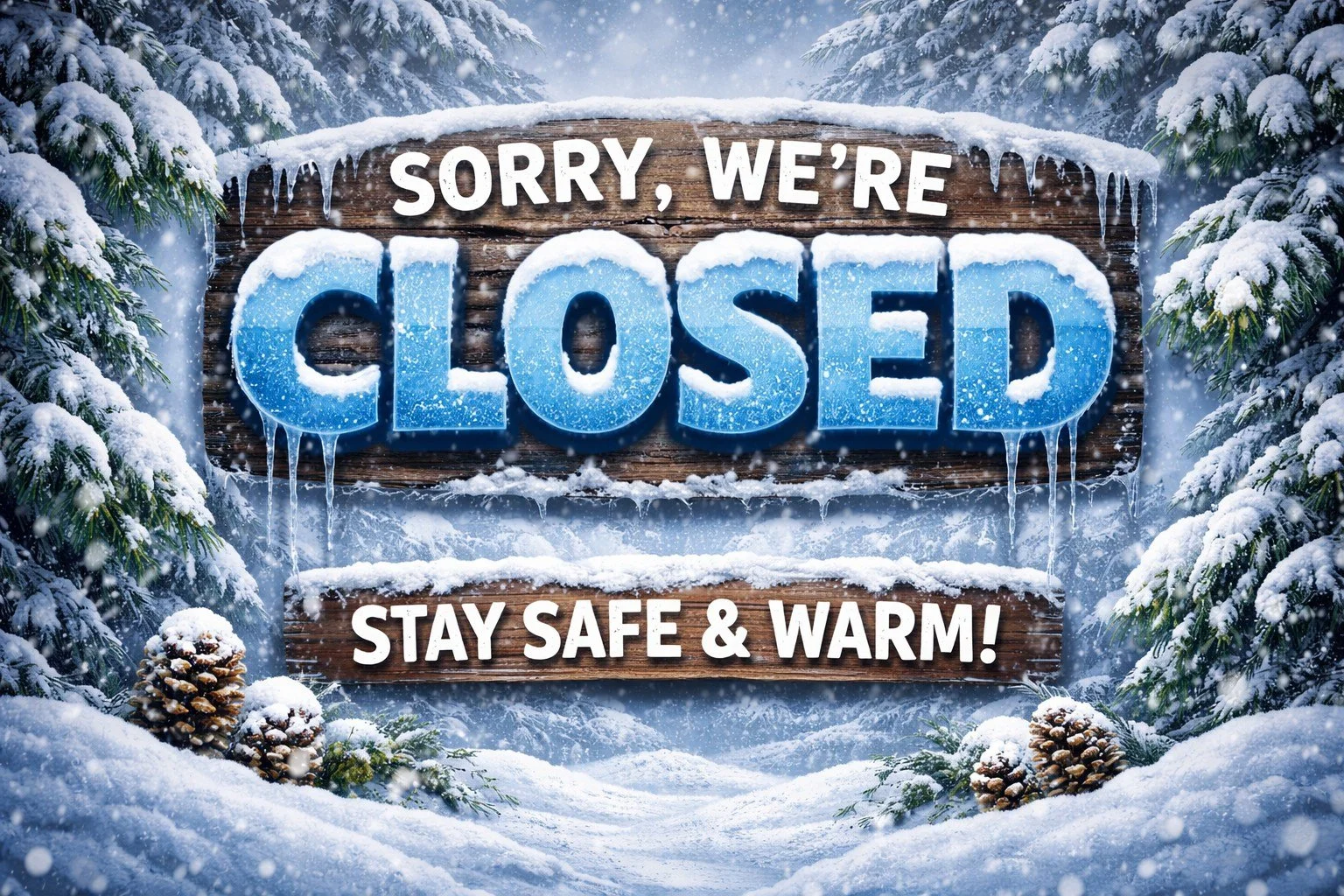 Hey everyone 👋 Due to today&rsquo;s storm, we&rsquo;ve decided to close for the day to keep our staff and customers safe.
We know it&rsquo;s inconvenient and really appreciate your understanding. Please stay safe and warm out there 💙❄️