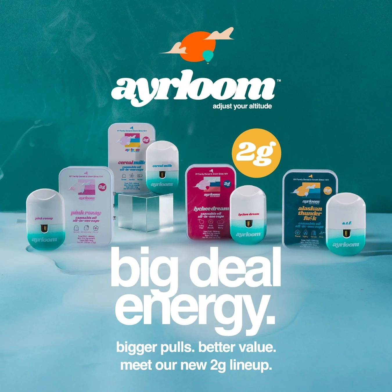 Now available!
The new AYRLOOM&trade; 2g vape lineup has arrived &mdash; delivering bigger pulls and better value. Stop by and grab yours today!
