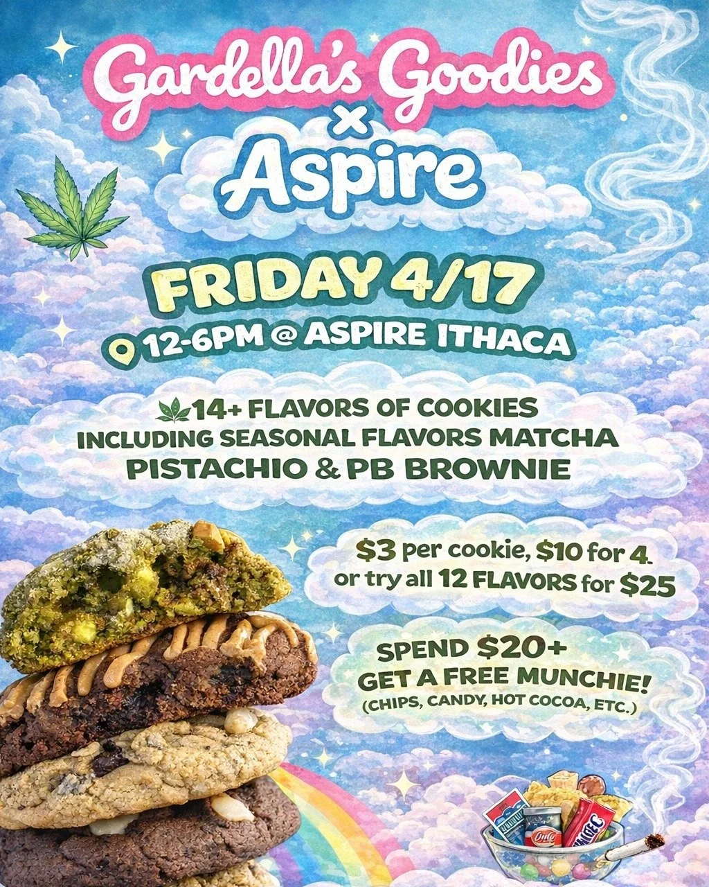 🔥 4/20 Deals Start TODAY! 🔥

We&rsquo;re kicking off our 4/20 specials and you do NOT want to miss these deals 👀💨

Plus, Gardella Goodies will be on-site from 12&ndash;6PM serving up some seriously tasty munchies 🍪✨ &mdash; and they&rsquo;ve got