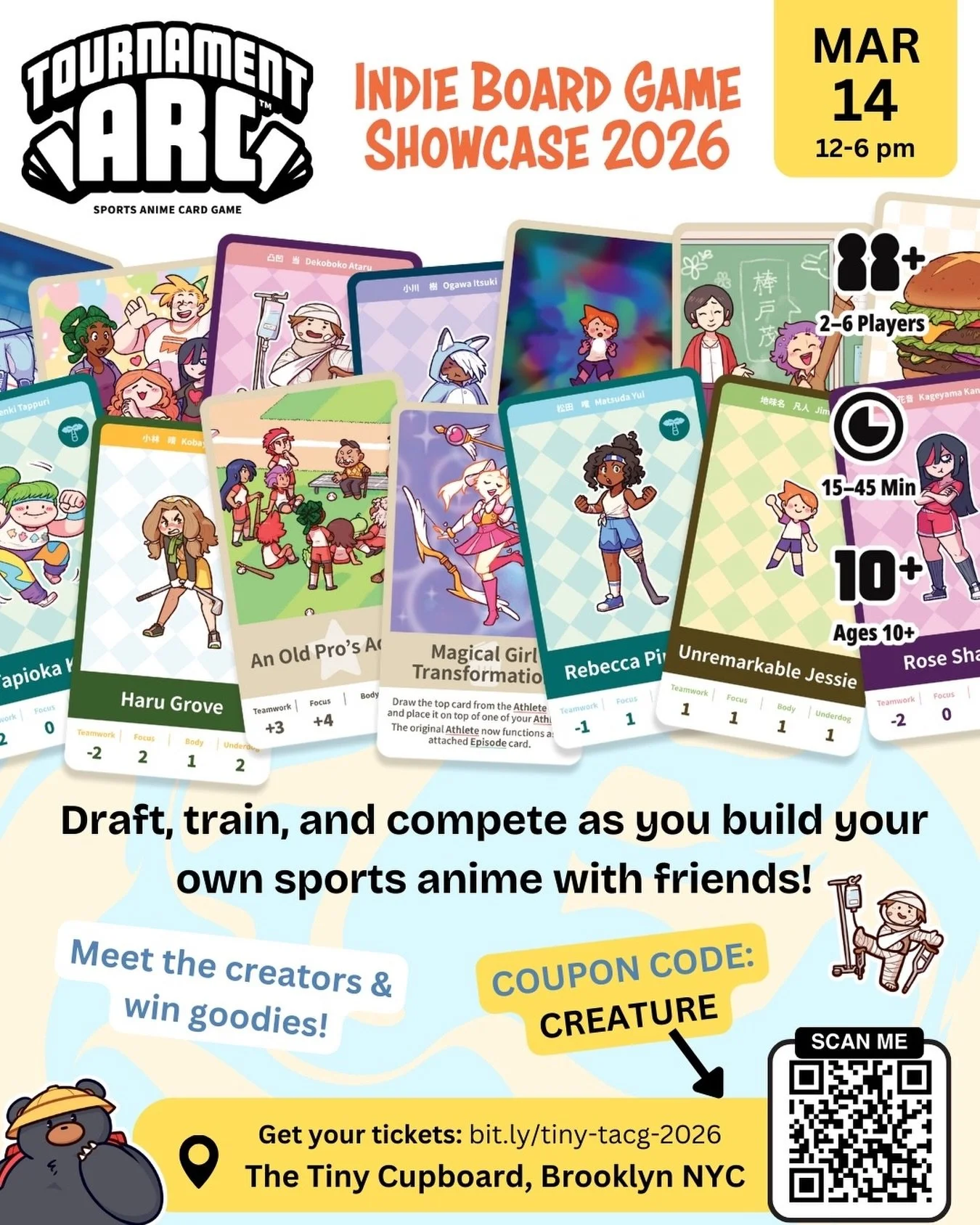 Hey NYC! Want to try tabletop games from the local game dev scene? Come out to The Tiny Cupboard in Brooklyn on Saturday 3/14 ✨ 

Use the discount code CREATURE when getting tickets 😉 

#nyc #gamenight #indiegame #gamedev #boardgames