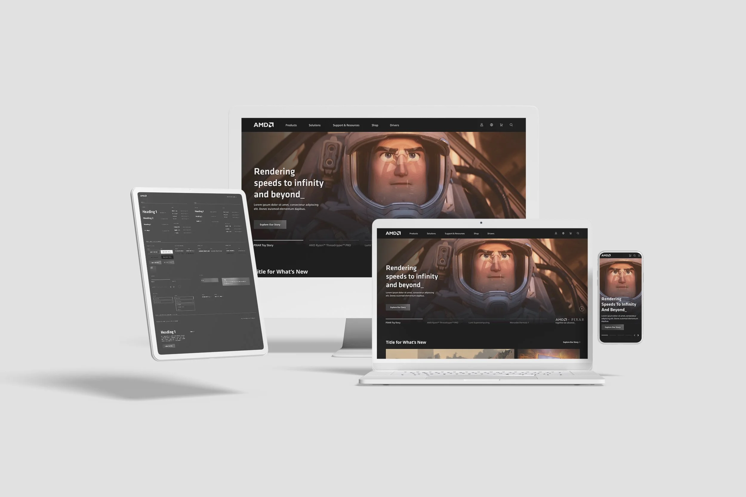 I used Figma to construct production-ready templates for AMD's development team during their recent consumer website overhaul. Working from the designer's prototype, I created style sheets and built out all component states.