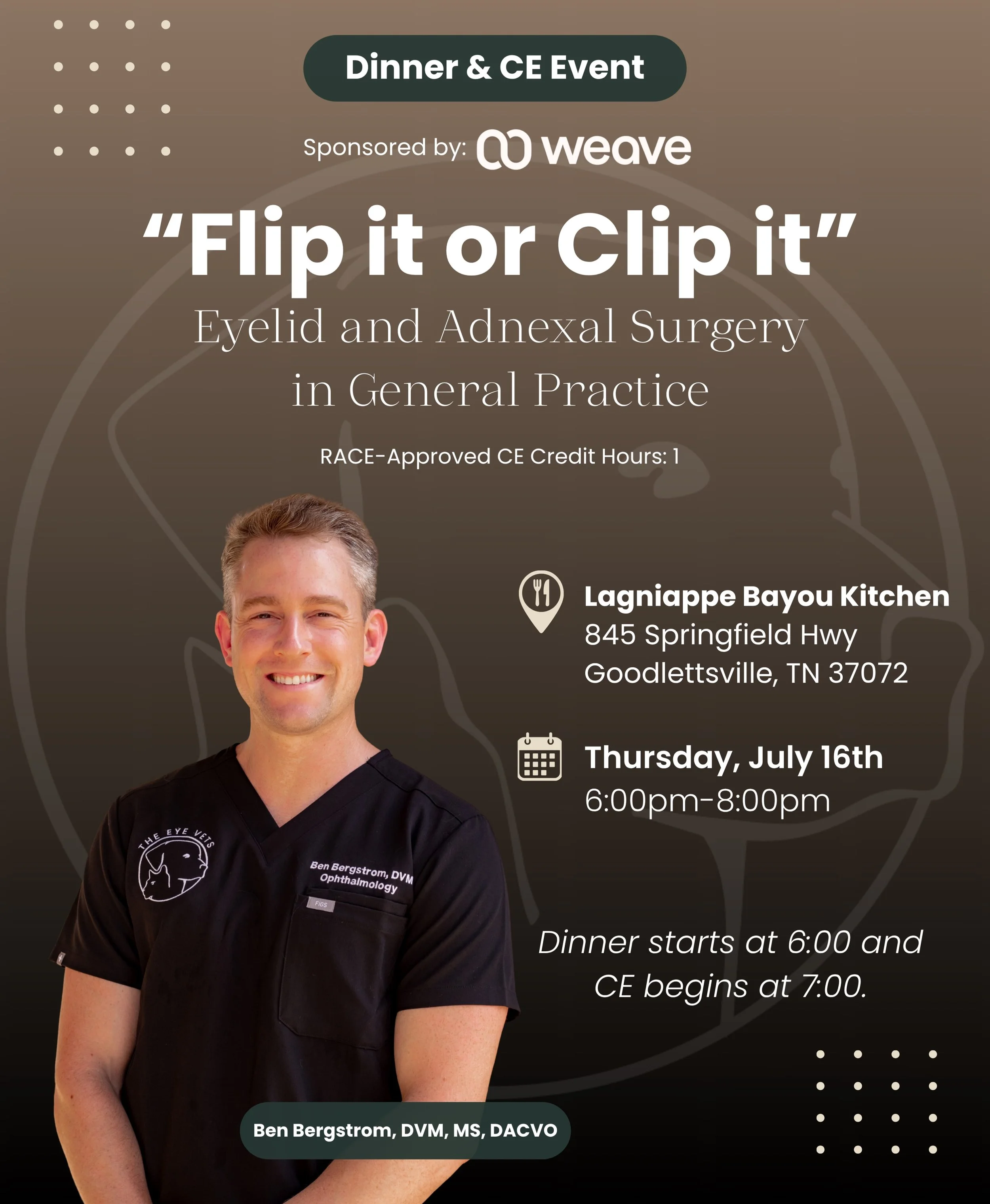 📣 Another CE event is on the horizon&mdash;and this one is heading to Goodlettsville!

Join us on Thursday, July 16th at Lagniappe Bayou Kitchen for an evening of learning, great food, and practical surgical tips you can put to use right away.

Dr. 