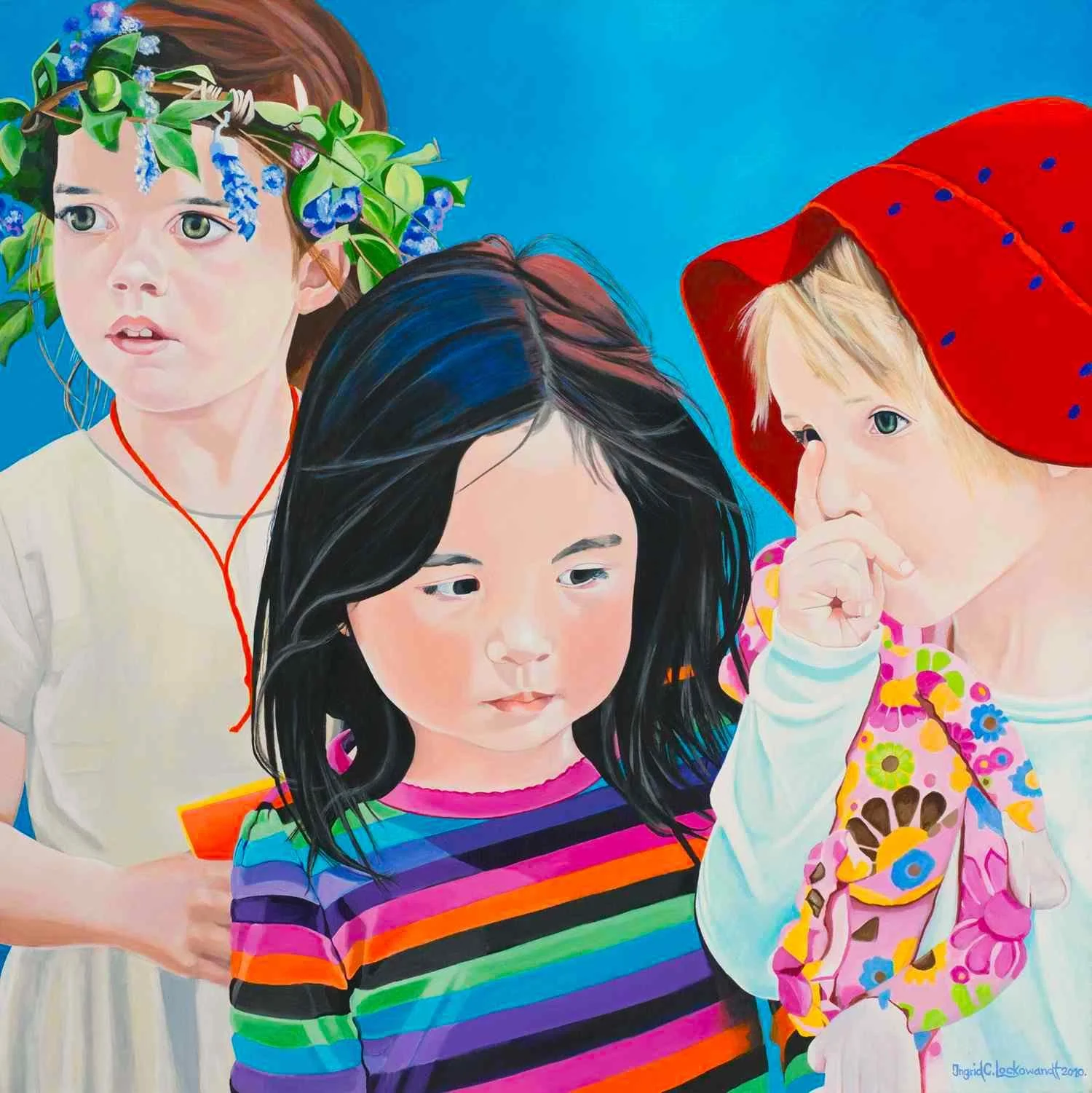 Three Girls, acrylic on canvas, 
36 x 36 inches / 92 x 92 cm