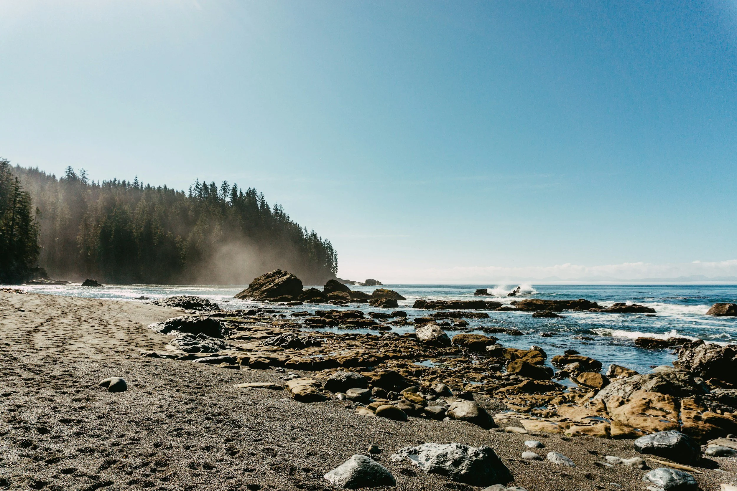 Rocky Pacific coastline on Vancouver Island, British Columbia, home to clients of a Canadian virtual assistant team