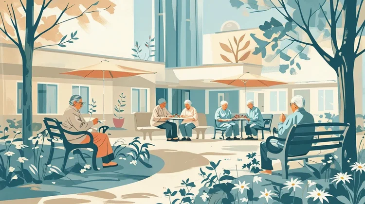 Thriving senior community outdoors with social activities
