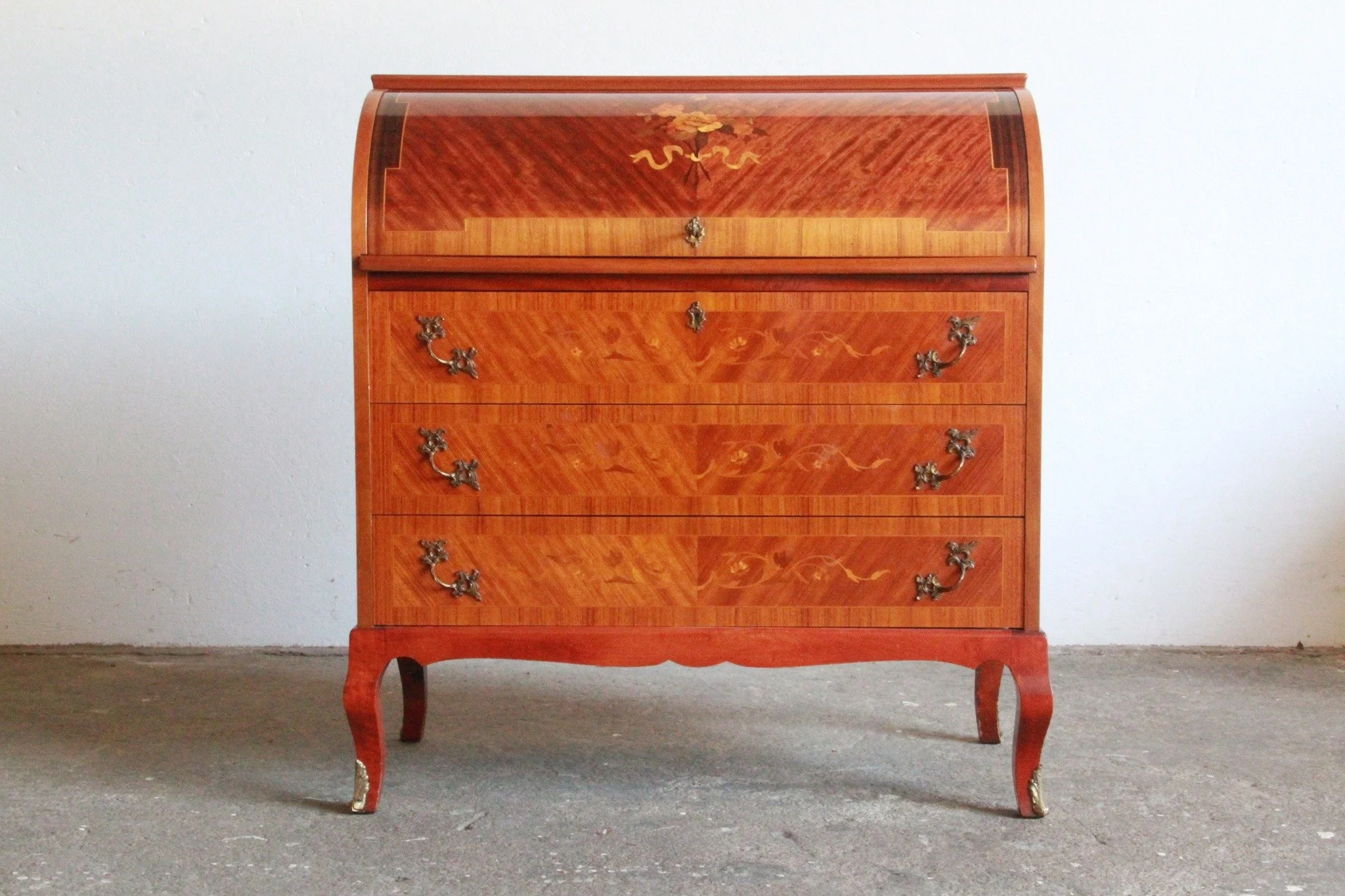 Danish Edmund J&oslash;rgensen Mid-20th Century Secretary Marquetry Cylinder Desk 
SKU: mb00085

A desk with a secret. This exquisite Danish cylinder secretary desk (chatol) from the 1950s &mdash; originally sold through the legendary Edmund J&oslash