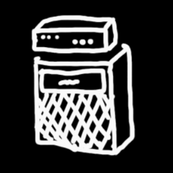 Drawing of an amplifier with controls on top and a speaker grill at the bottom.