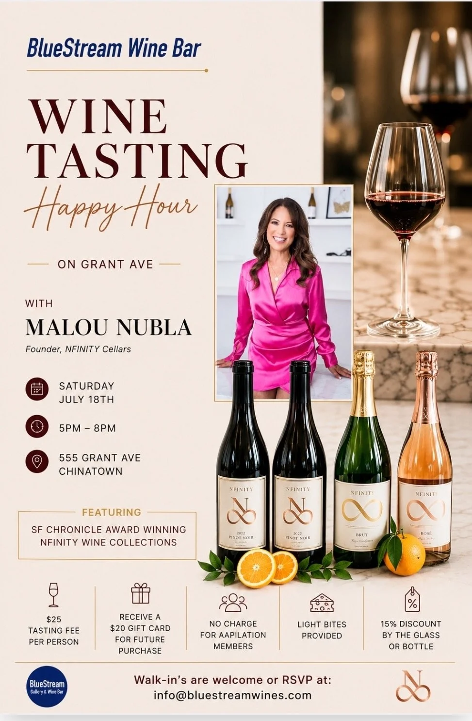 Wine Tasting Happy Hour with Malou Nebla from NFINITY Cellars