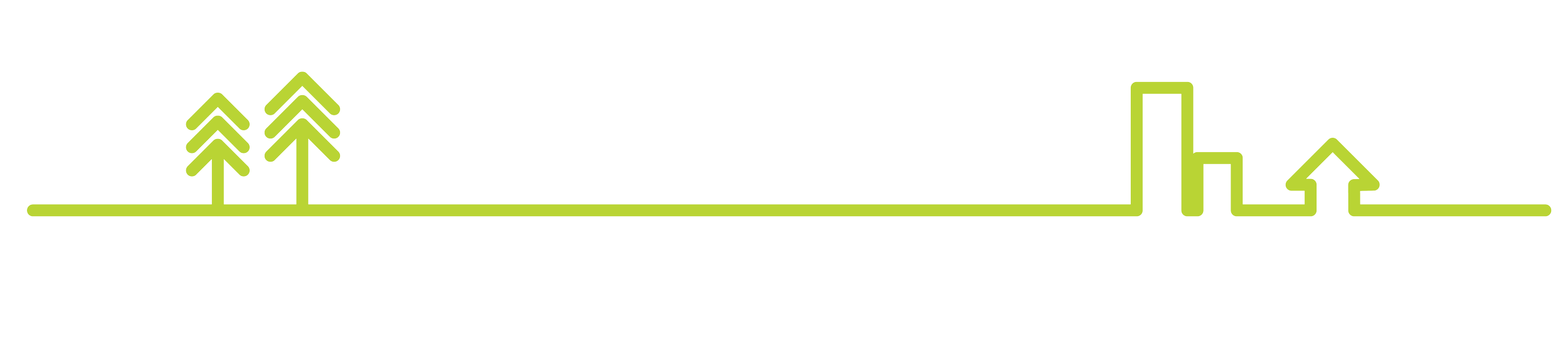 Line drawing of a landscape with trees, a city skyline, and a mountain, all connected by a continuous green line.