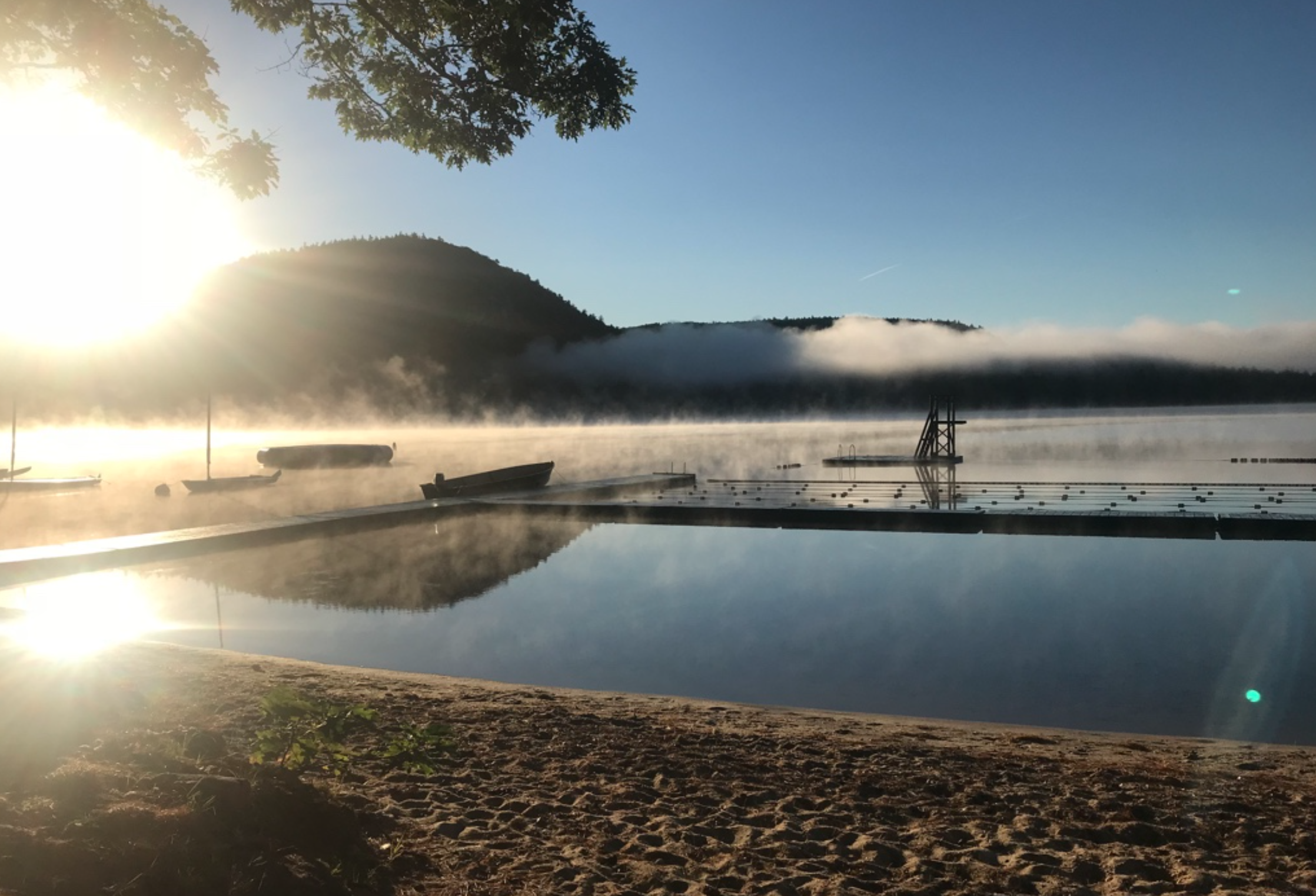 Waterfront sunrise at Camp Wigwam on Bear Lake, Waterford Maine