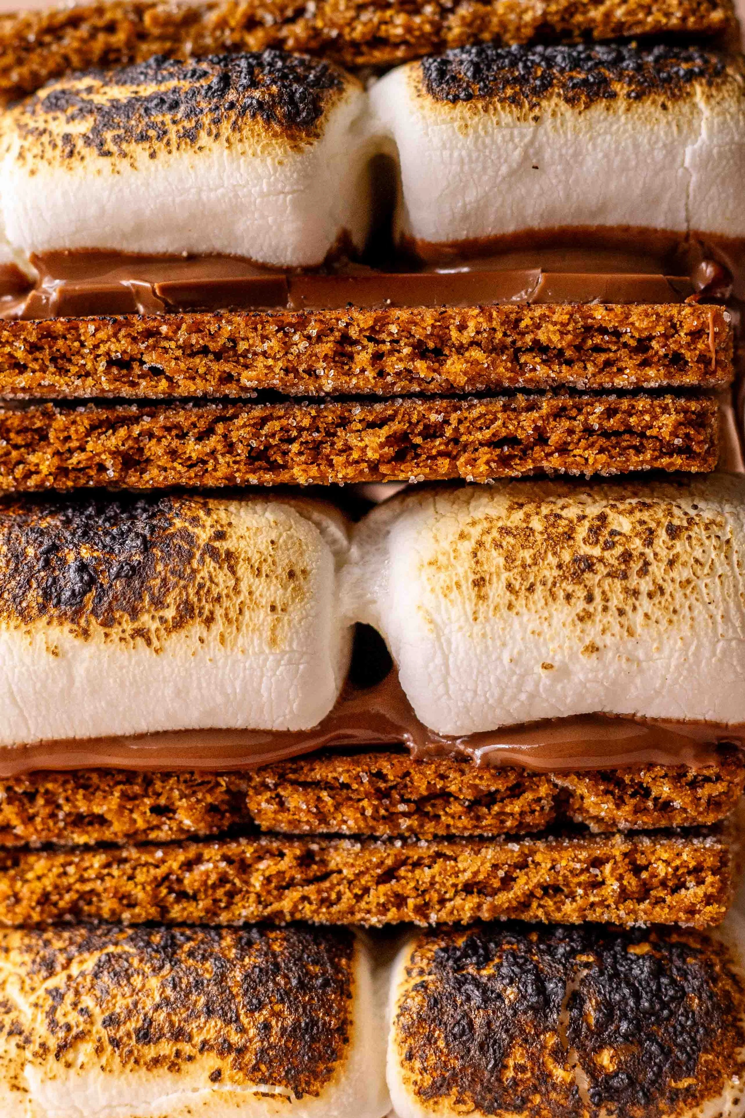 Smores with graham crackers, melted chocolate, and roasted marshmallows
