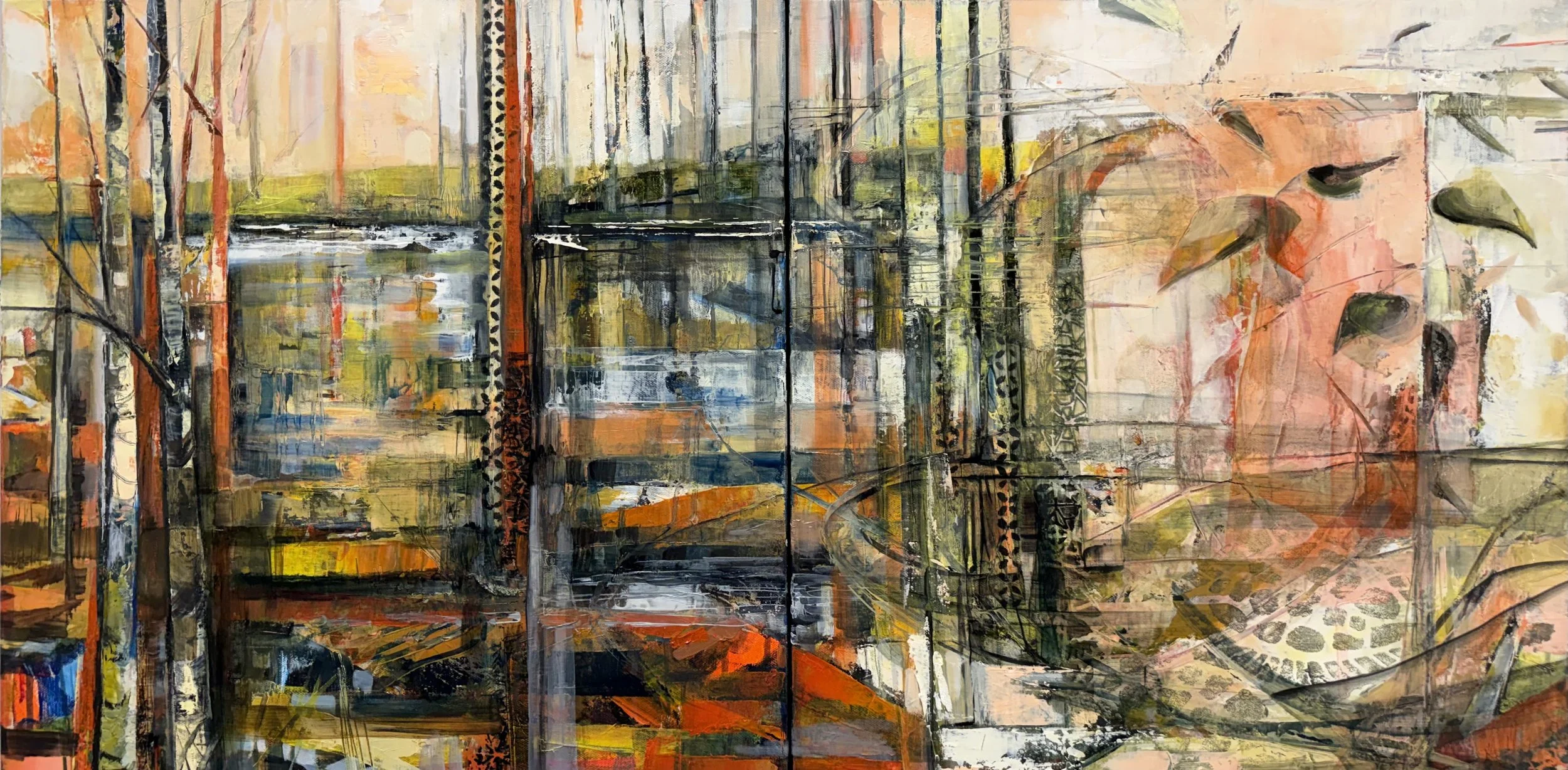 In the Moment (set framed separately), 24" x 24" each, Oil on Canvas Diptych
