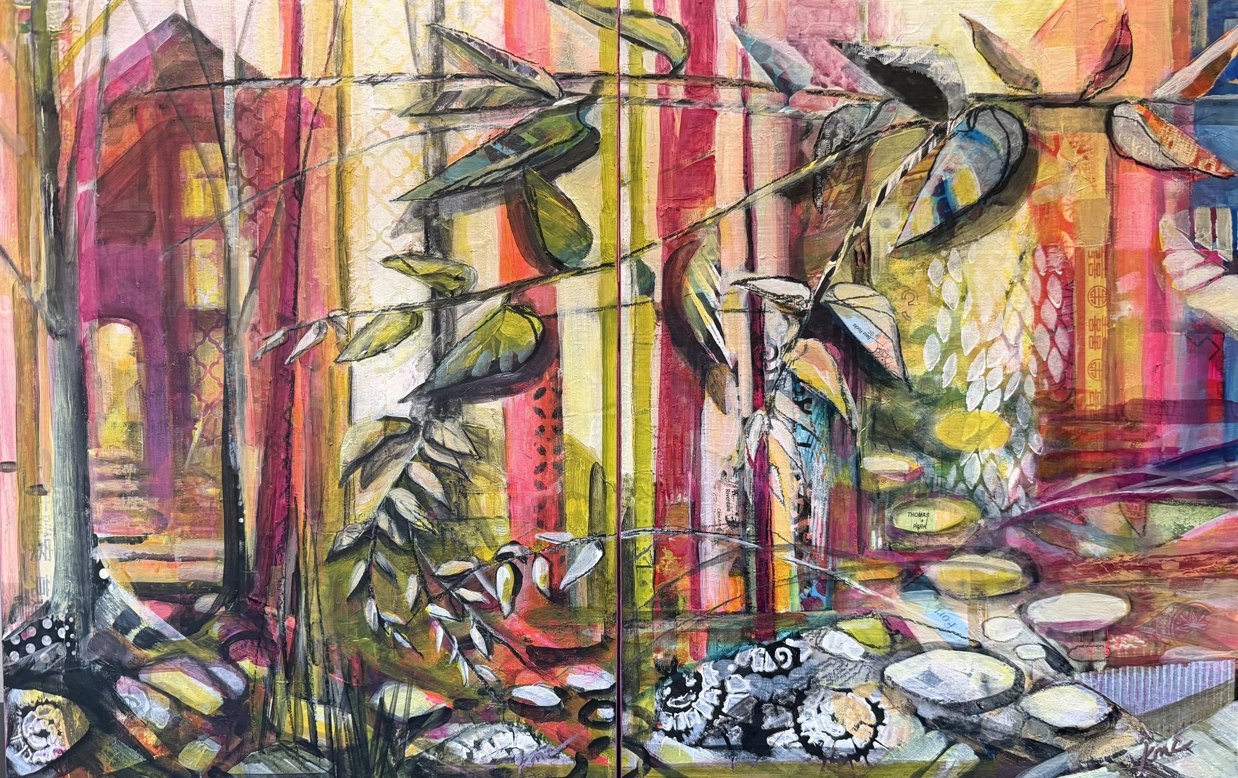 Faeire House I (set framed separately), 14" x 11" each, Mixed Media Diptych