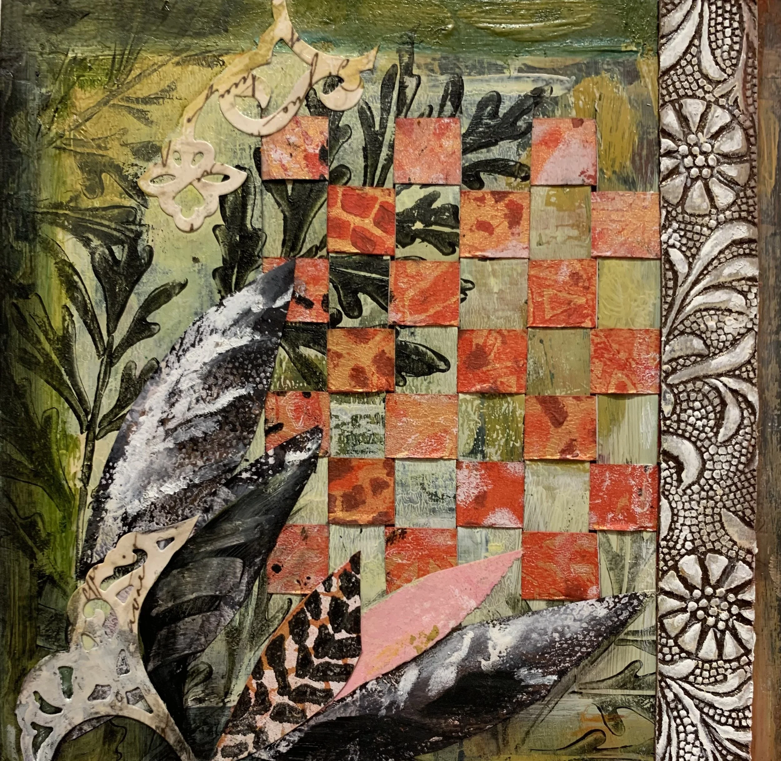 Woven IV, 12" x 12" matted, Mixed Media on Paper