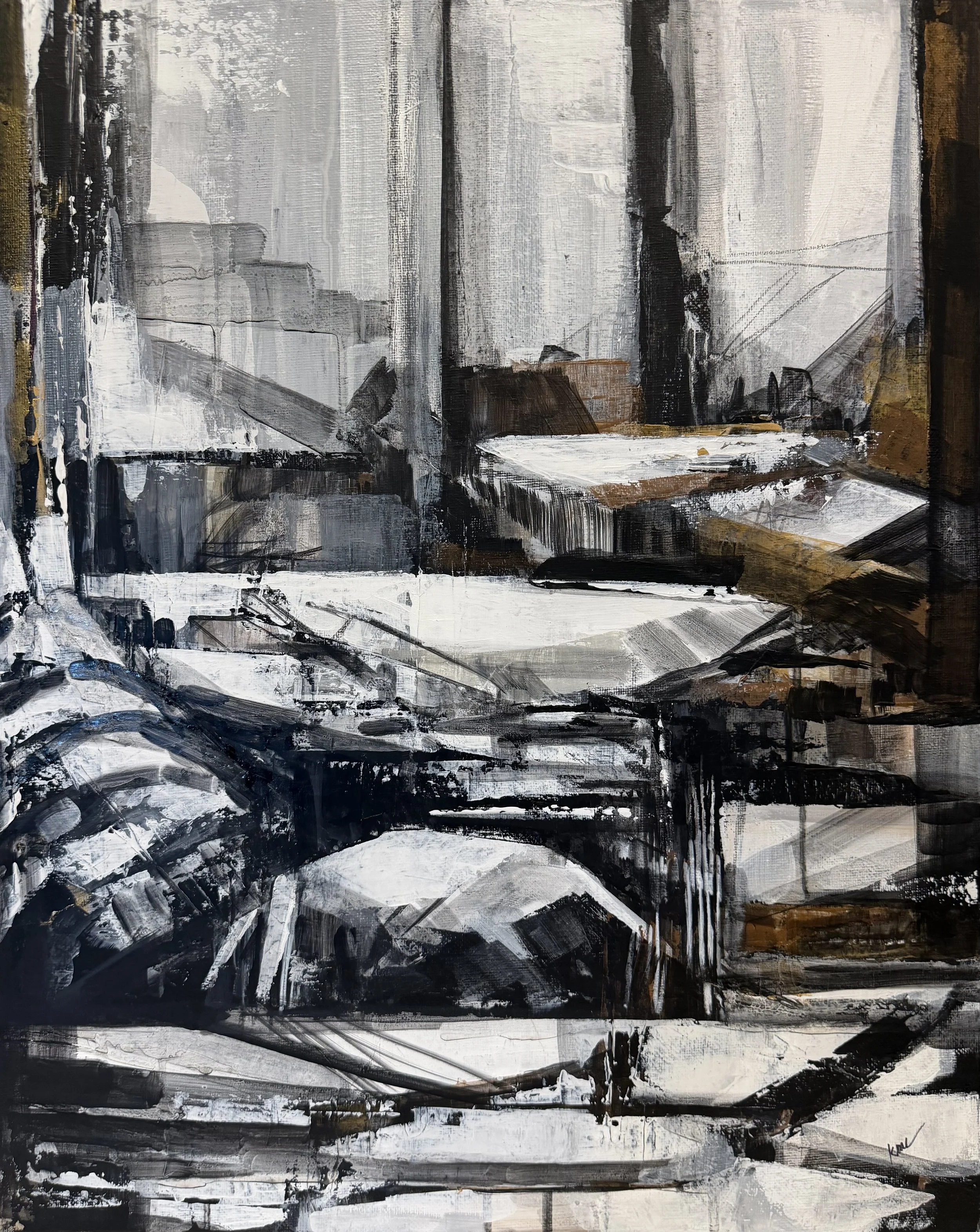 Sketch I: Ledges, 20" x 16", Acrylic & Graphite on Canvas