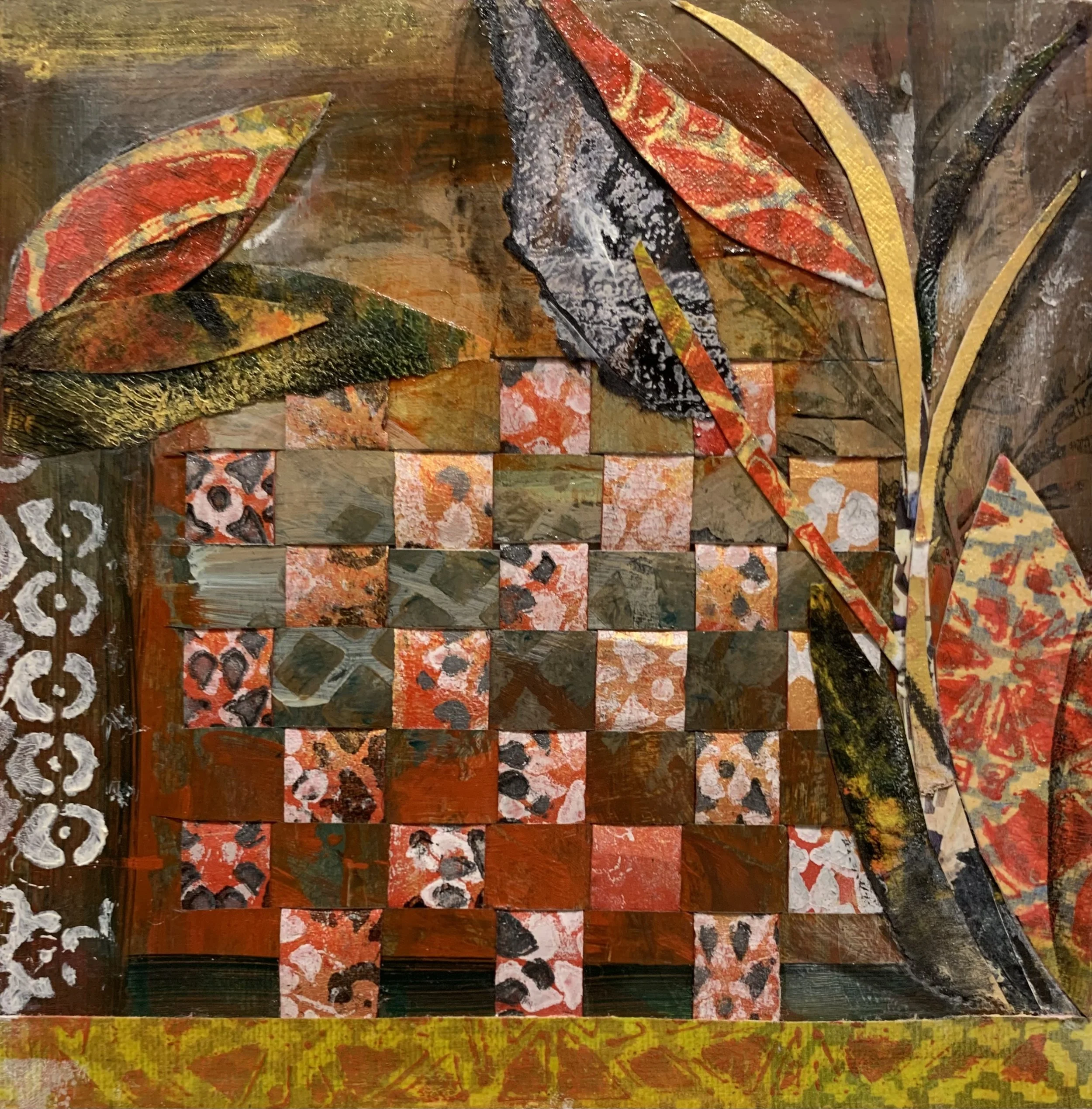Woven II, 12" x 12" matted, Mixed Media on Paper