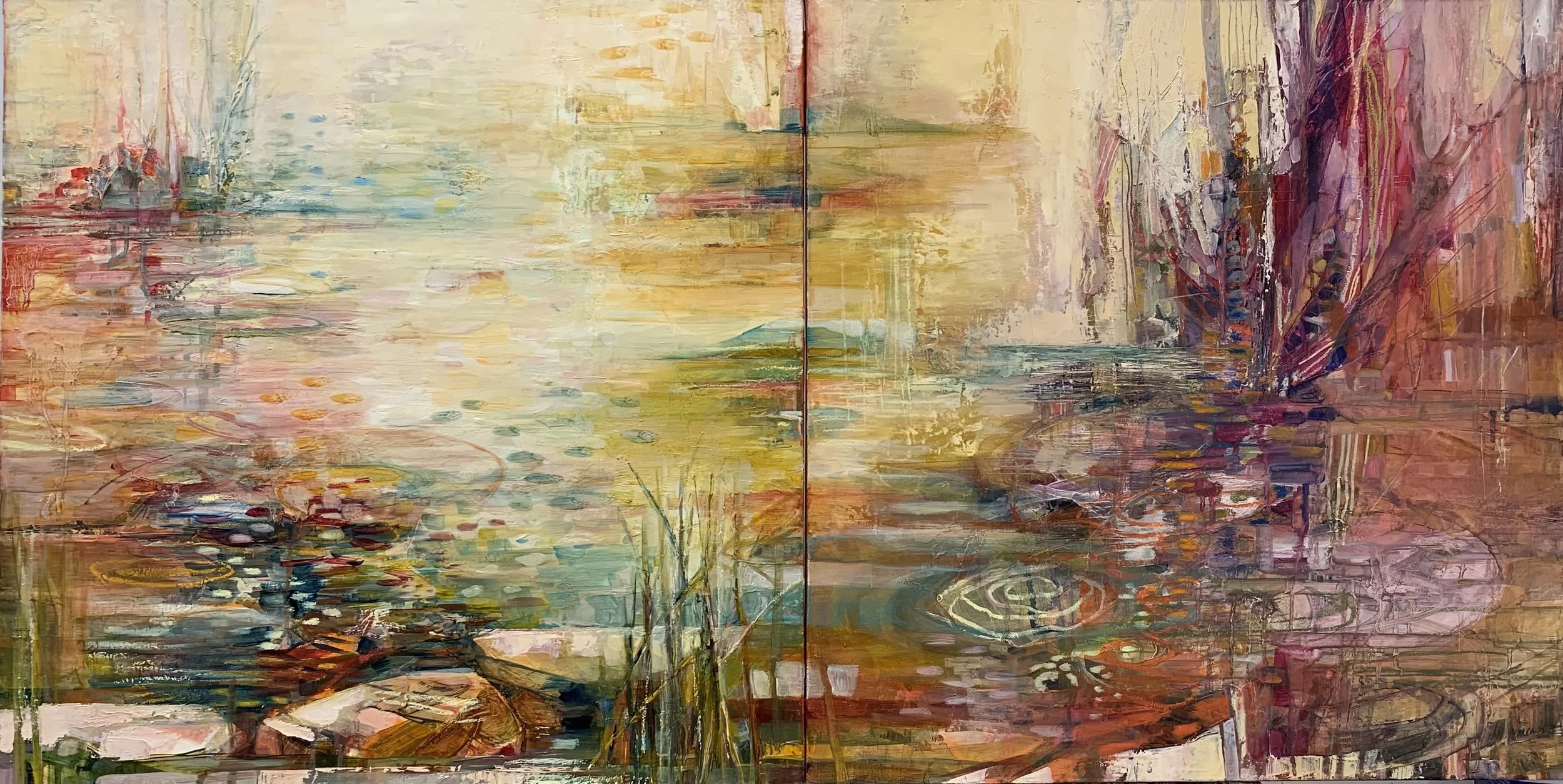 Ripple Effect Diptych, 24" x 48", Oil on Canvas