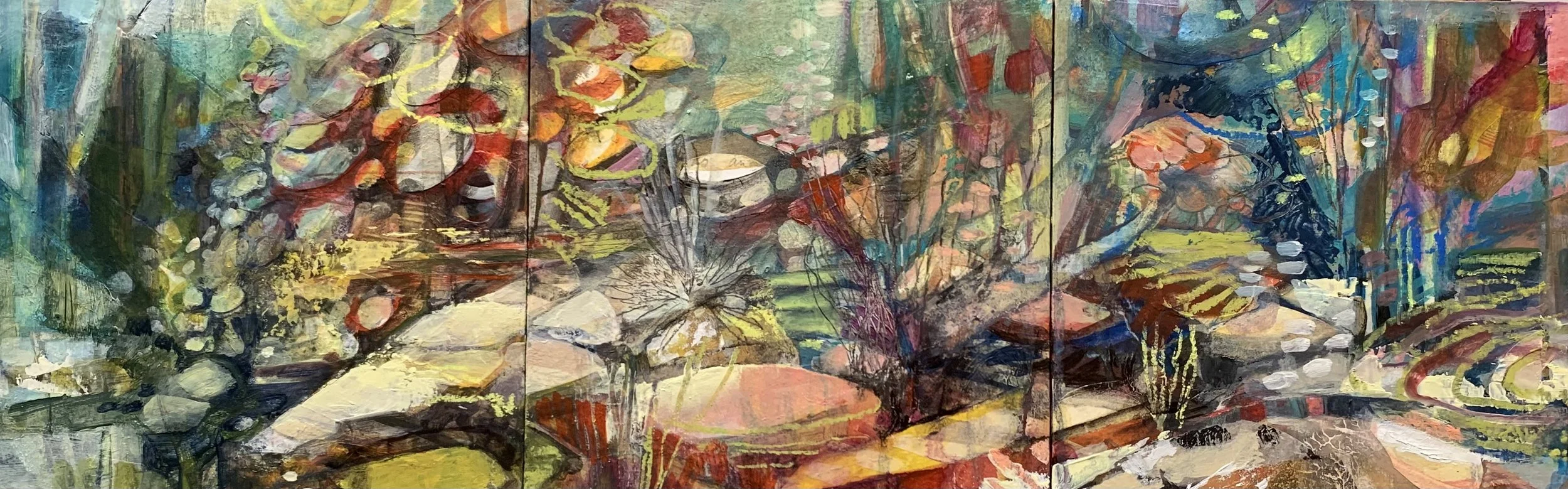 Buried Treasures, 11" x 27", Mixed Media on Panel