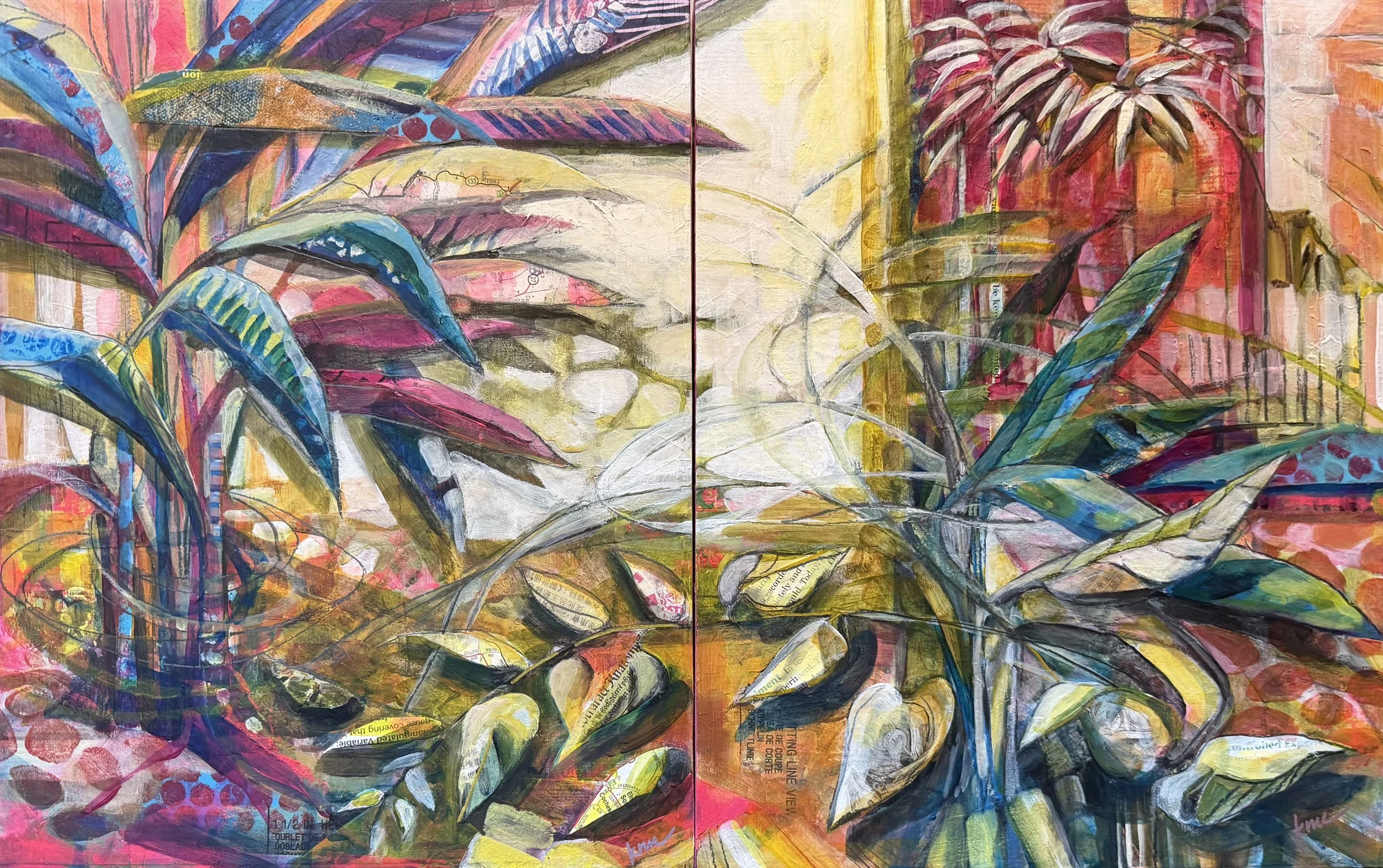 Faeire House II (set framed separately), 14" x 11" each, Mixed Media Diptych