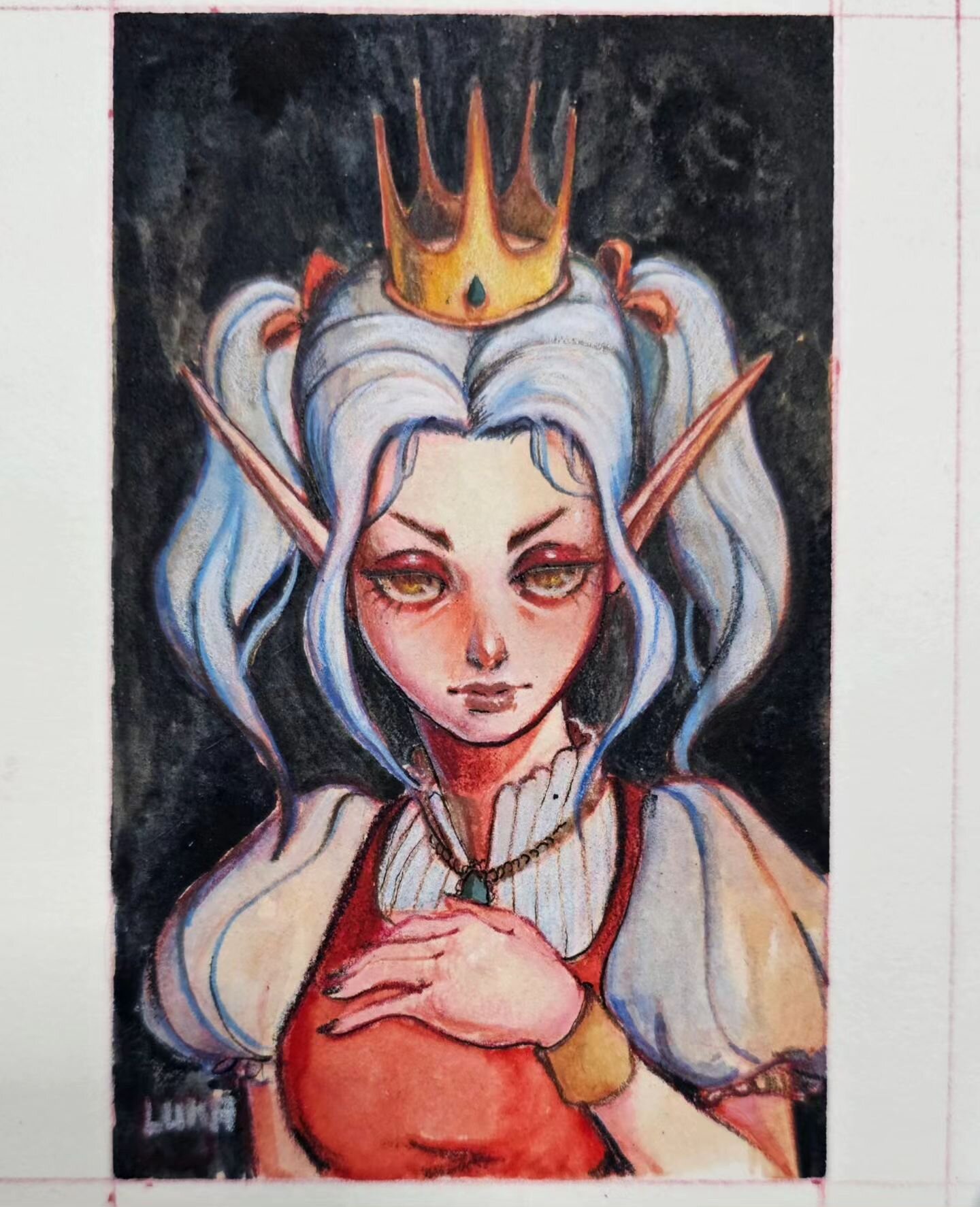🧝&zwj;♀️Elf Portrait study🧝&zwj;♀️
Gouache and Colored pencils on hot press
4x6

I wanted to play with gouache and colored pencils and had a blast. Moving back to doing traditional art feels good after doing digital for so long

#art #fantasyart #e