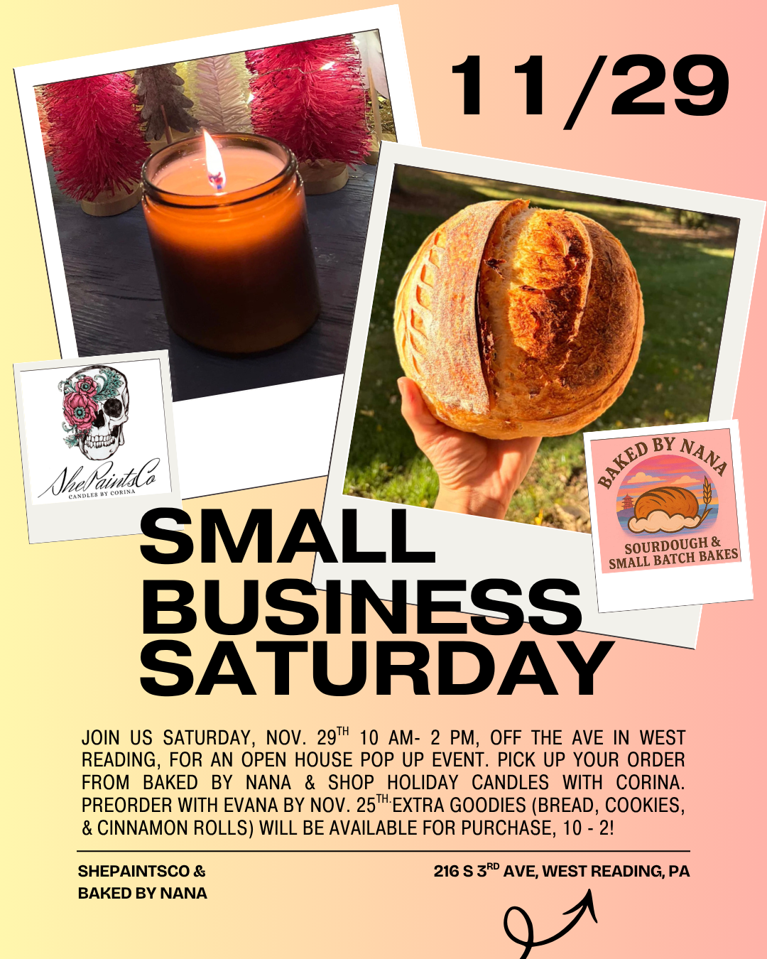 Small Business Saturday Pop Up with Baked by Nana in West Reading