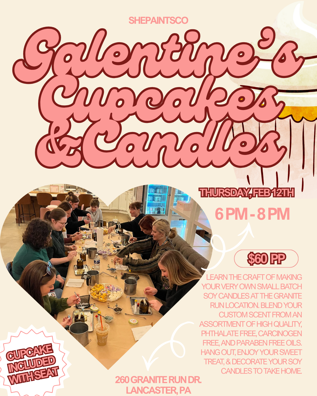 Galentine's Day Cupcakes &amp; Soy Candles Workshop at Lancaster Cupcake!