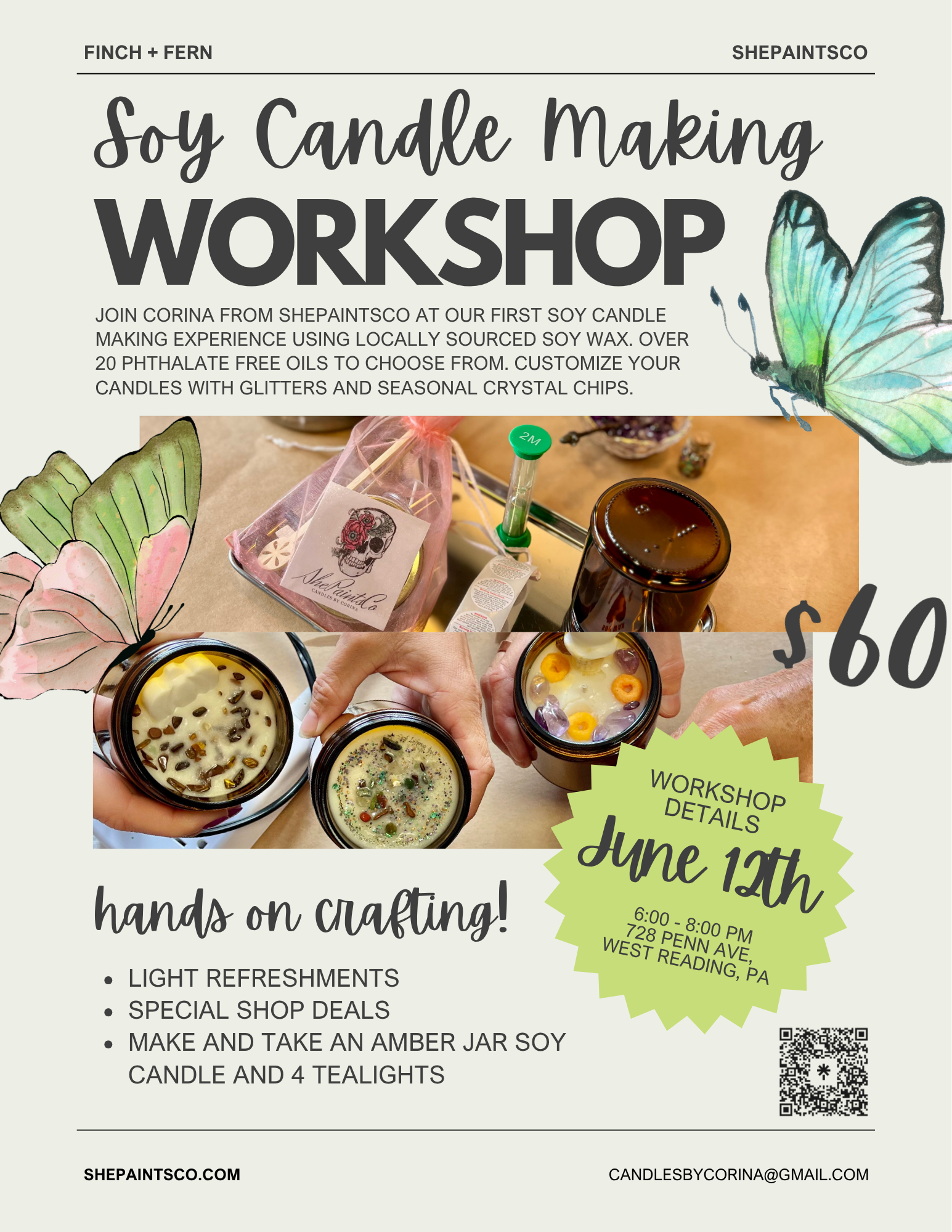 6.12 6-8 PM Finch + Fern Golden Hour Glow Soy Candle Making Experience