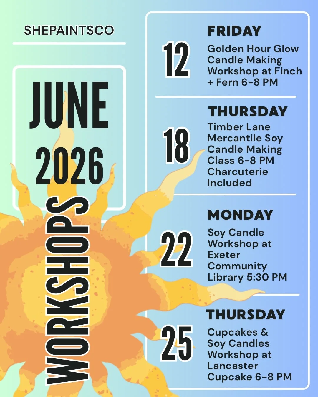 June is looking busy!! Located in West Reading. Mobile Workshops, Collaborations, and Private Parties. I collaborate with local businesses and offer unique soy candle making experiences.

6.5 This Friday at the @rdgmuseum 6-9, 21+ this is a ticketed 