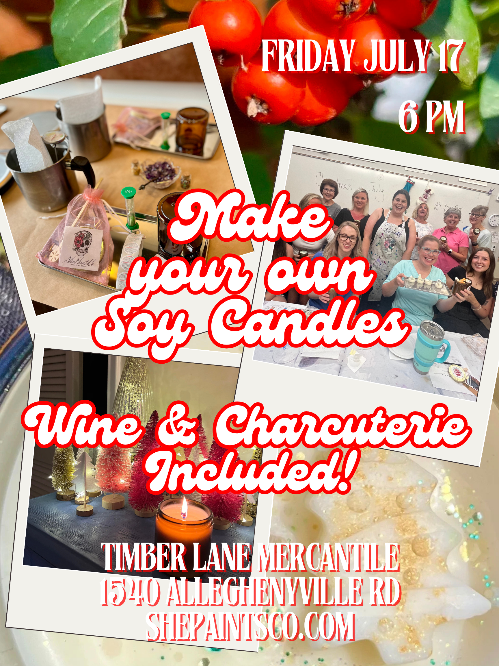 7.17 6-8 PM Christmas in July Candle Making Workshop at Timber lane Mercantile