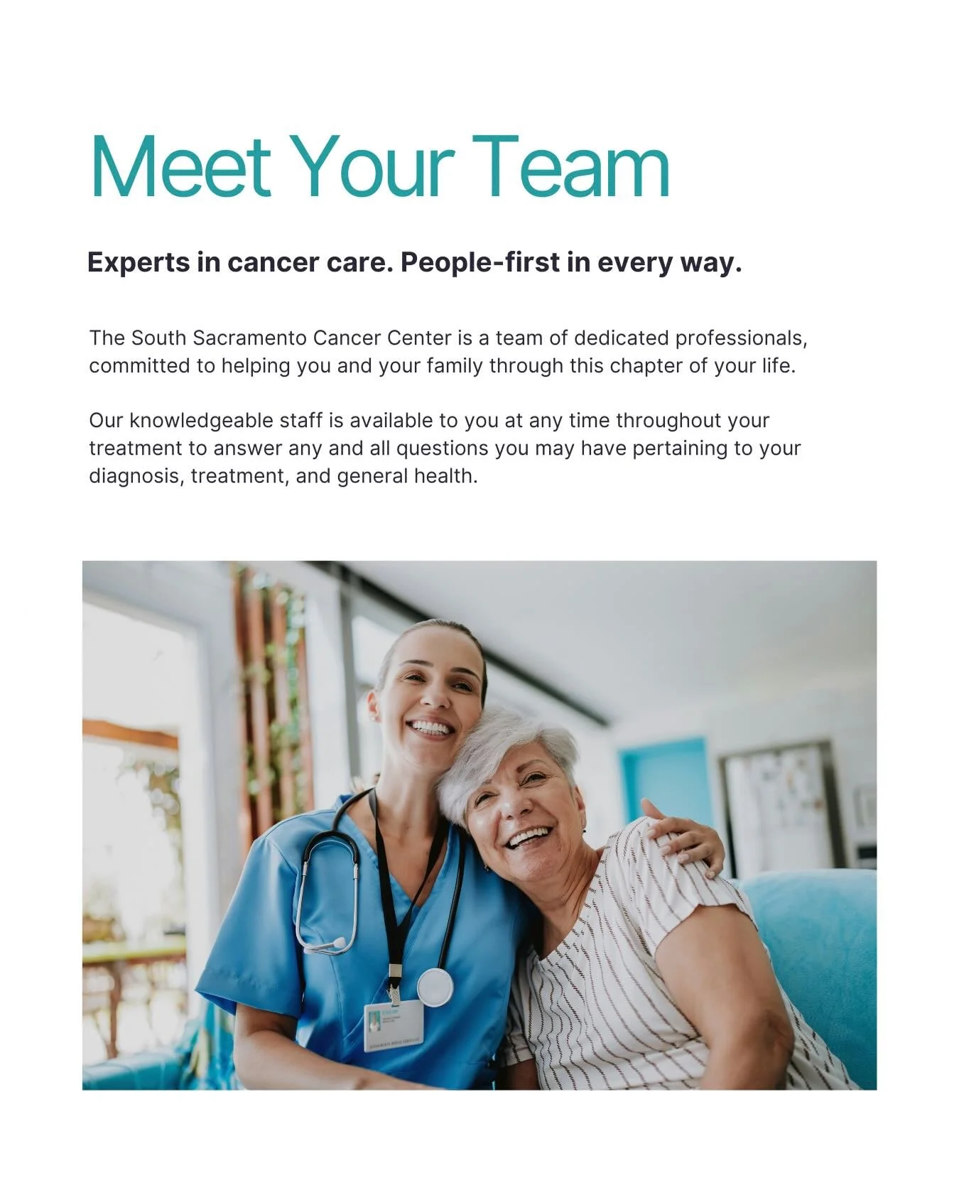 South Sacramento Cancer Center &ndash; Meet the Team That Has Your Back
| Cancer Assistance Resource Effort - CARE | CARE supports South Sacramento Cancer Center | Meet Your Team | More Than Providers - Partners | Board Certified and Compassionate | 
