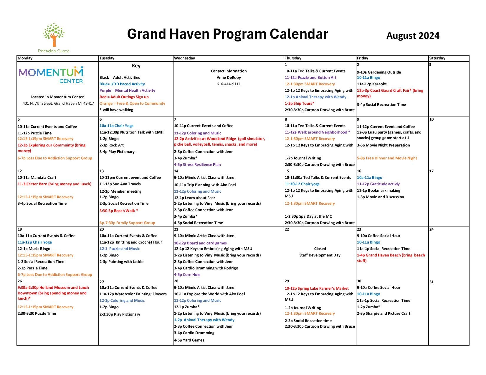 Grand Haven Program Calendar โ Momentum Center