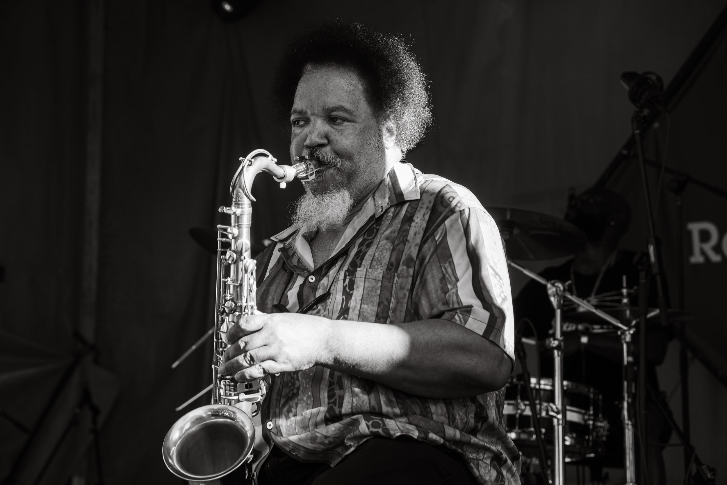 Ron Holloway on the saxophone at Rooster Walk Music Festival in Axton, Virginia