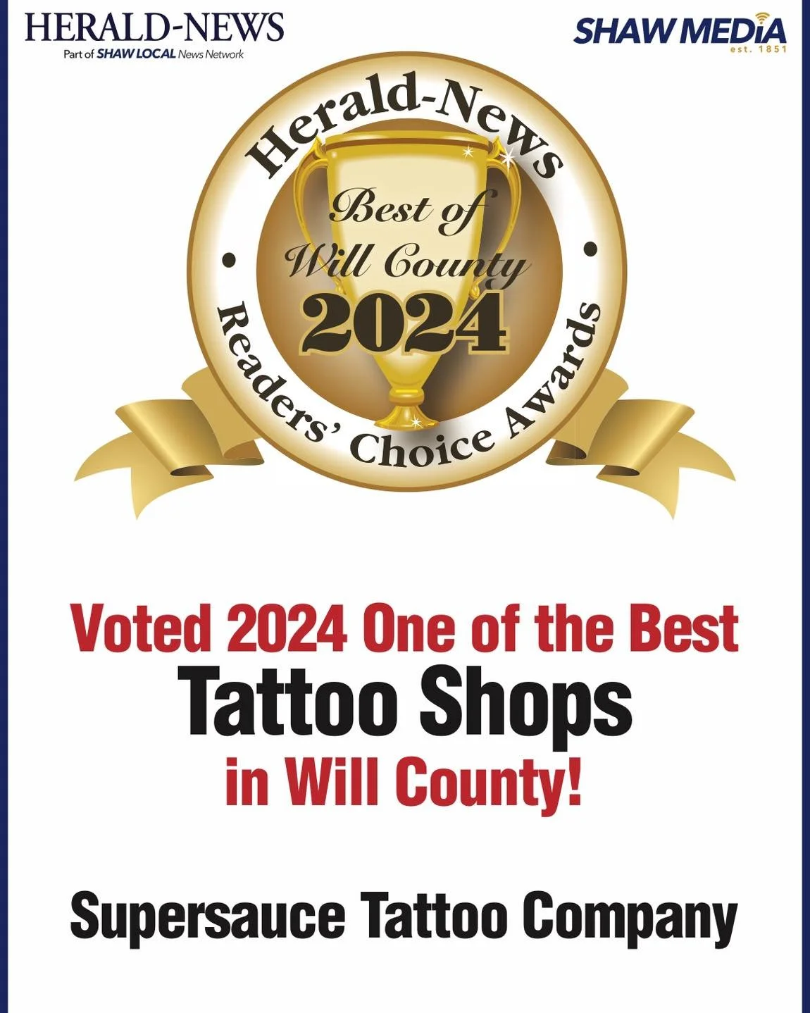 Thanks guys! This was an unexpected surprise. We appreciate all of you who get tattooed here at Supersauce!