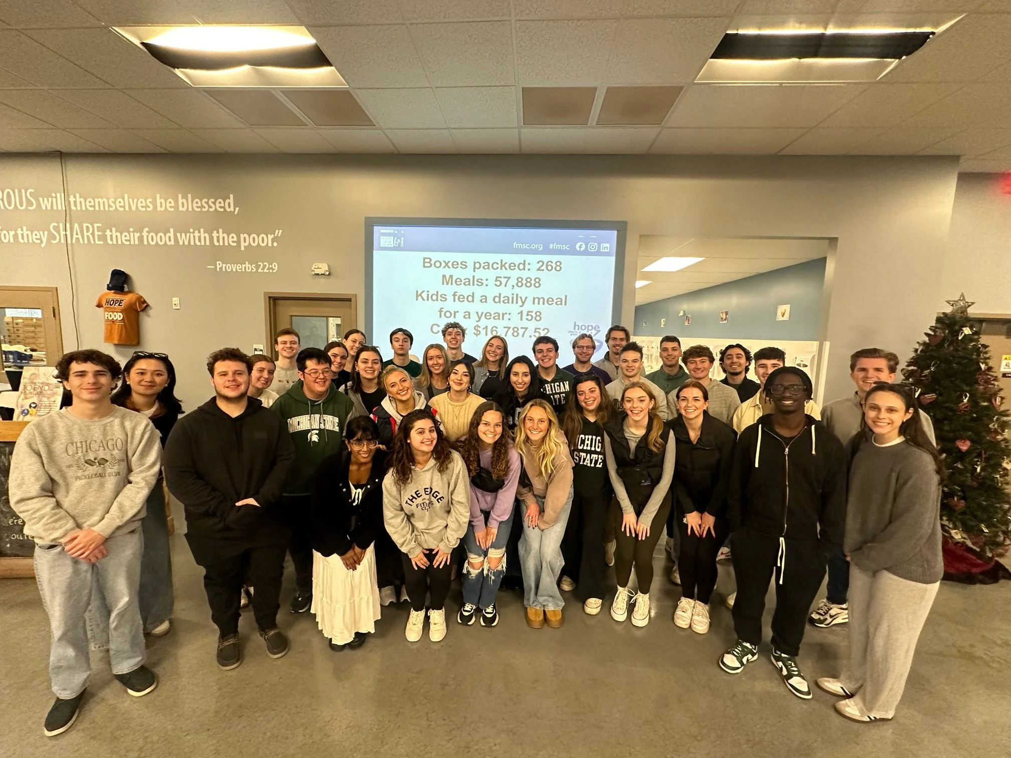 Volunteering at Feed My Starving Children! We packed 268 meals, feeding 158 kids for 365 days!