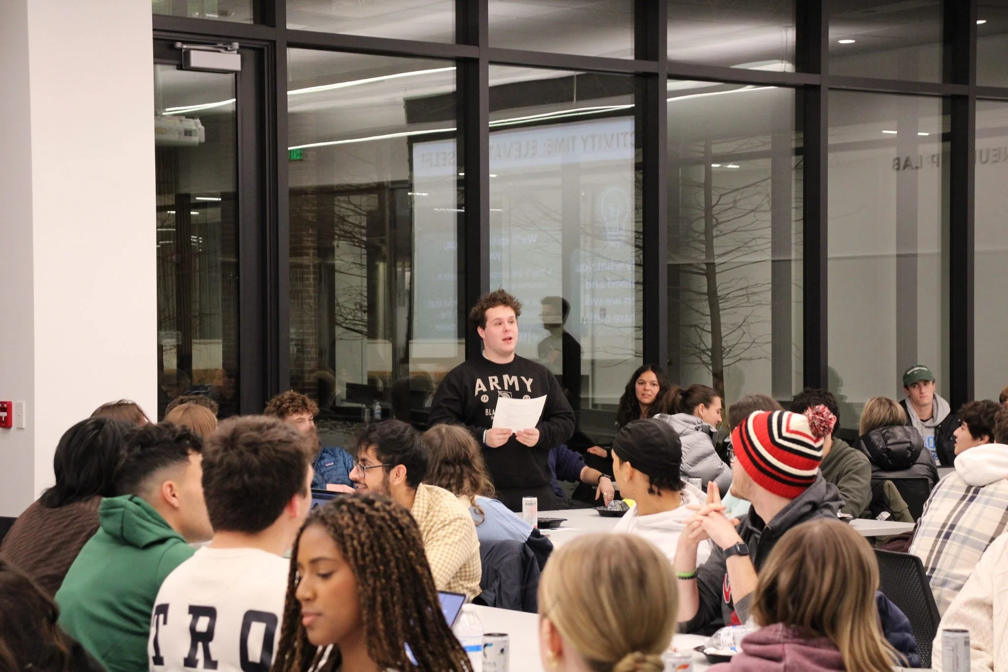 Justin presenting his groups thoughts at one of our hands-on skills workshops!