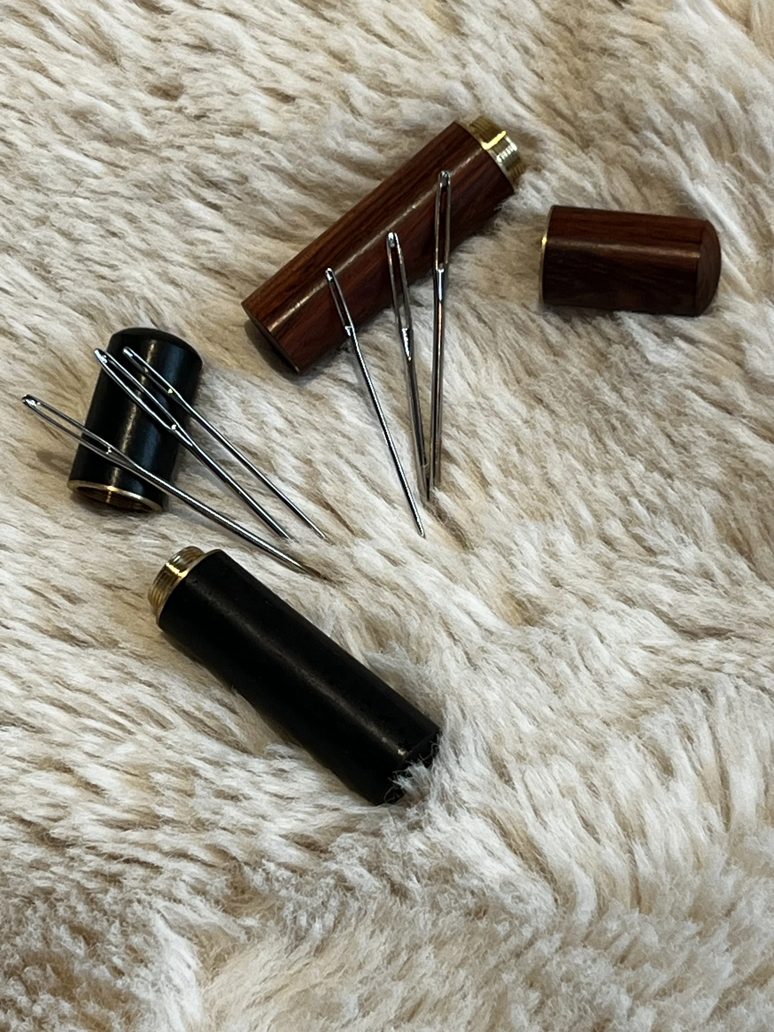 Wooden Darning Needle Case with Needles