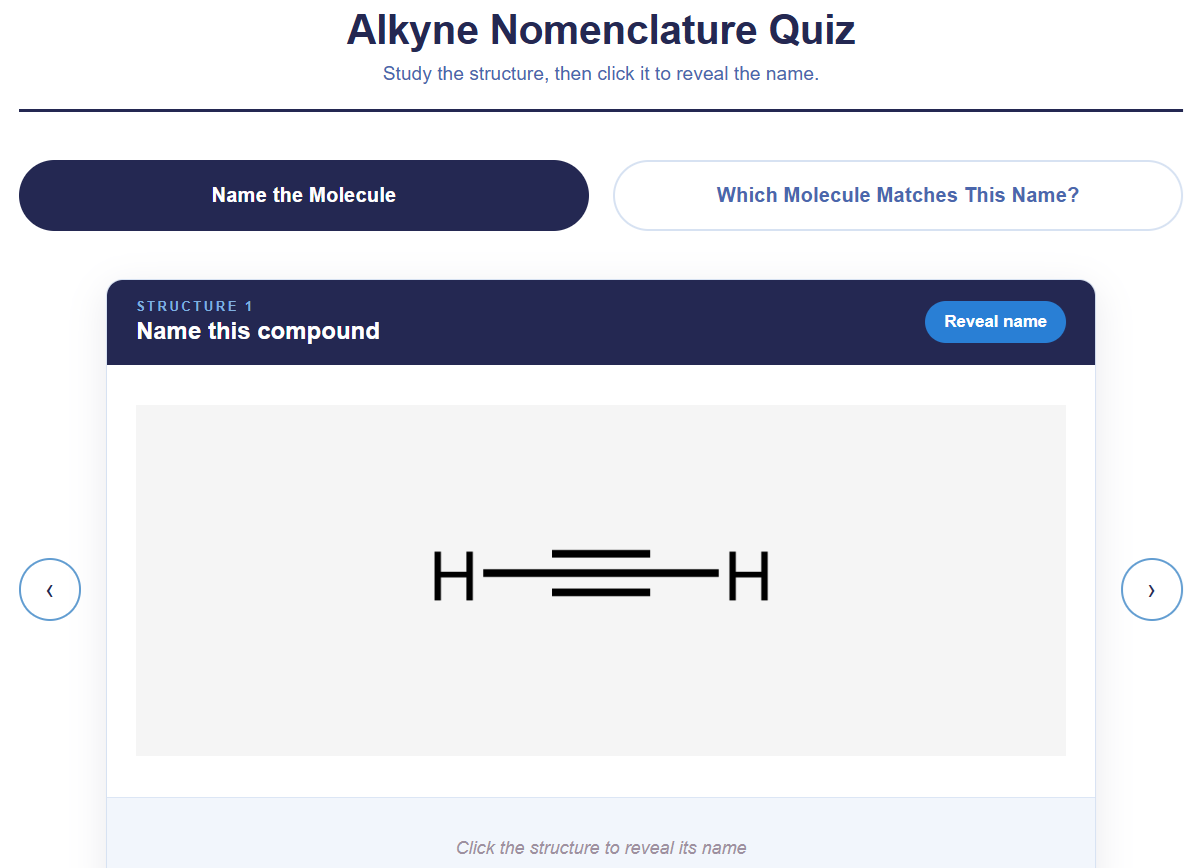 Alkyne Nomenclature Quiz