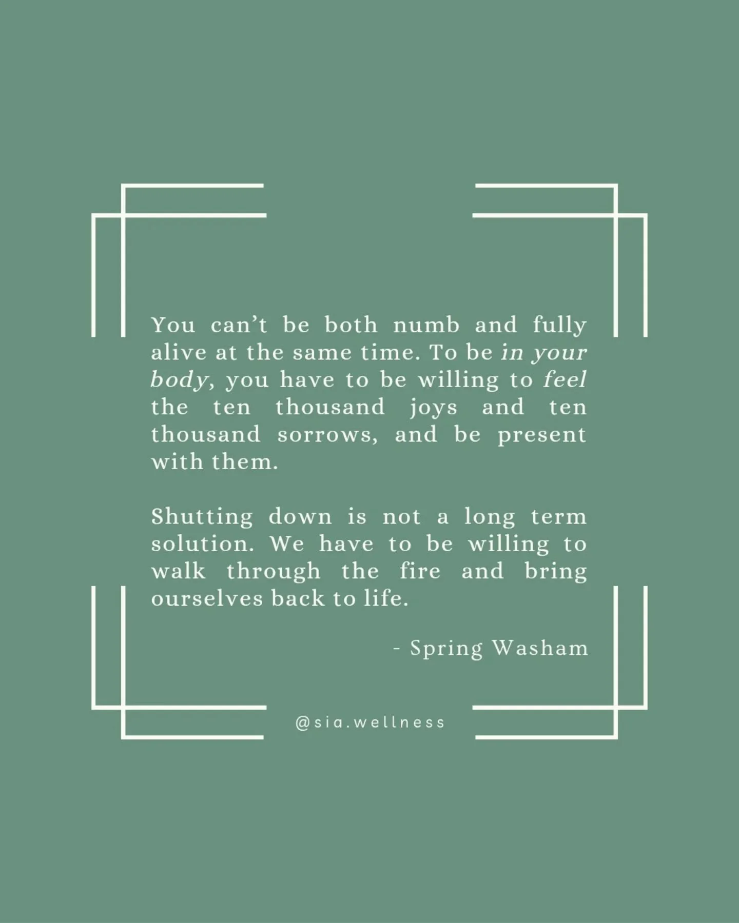 Some Friday thoughts 💭 

When we disassociate from difficult emotions, we also cut ourselves off from the full experience of joy. 

A tip for beginning to be in contact with sorrow: drop down in the body and notice sensations, even if for just 30 se