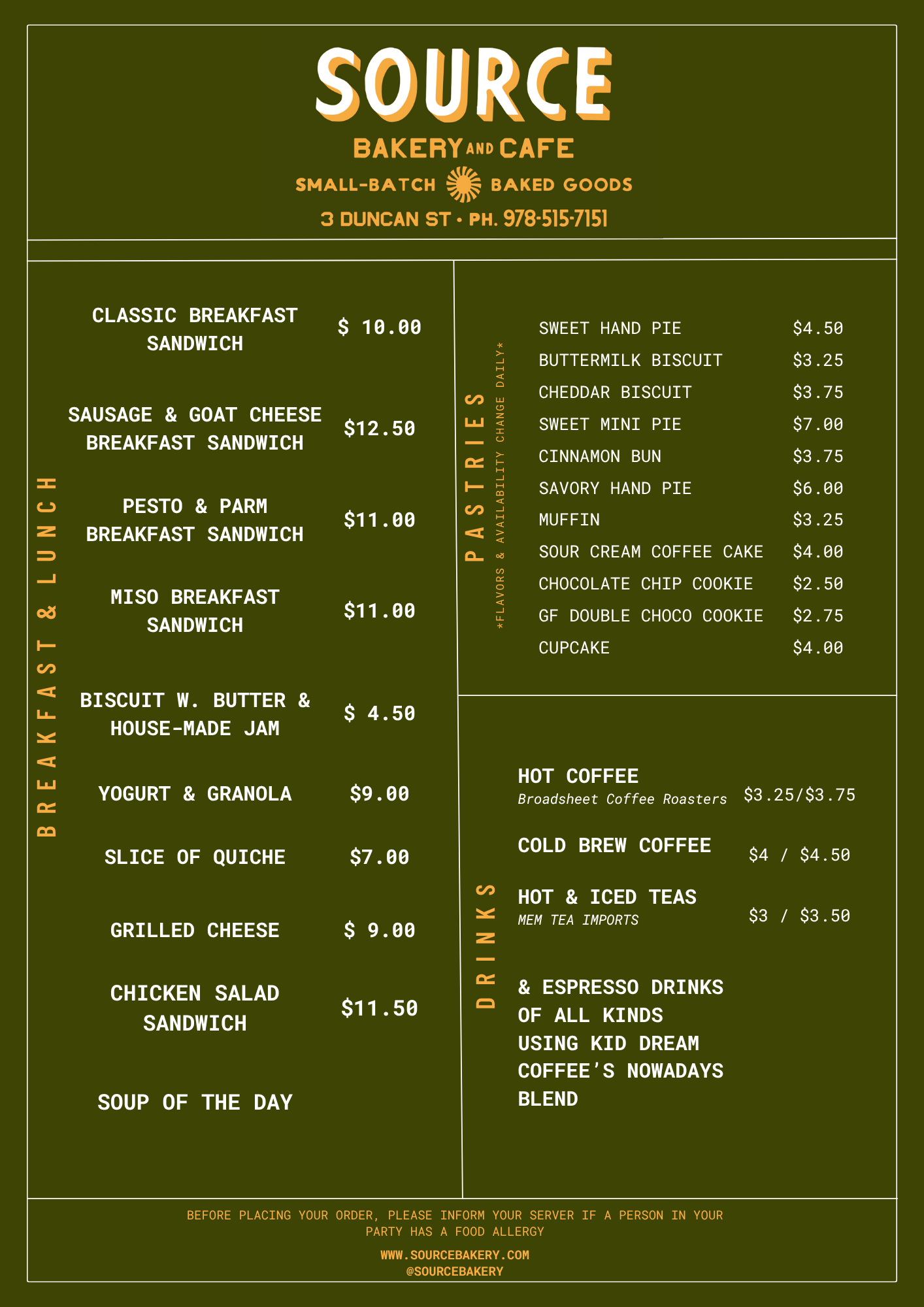 Menu 1 — Source Bakery