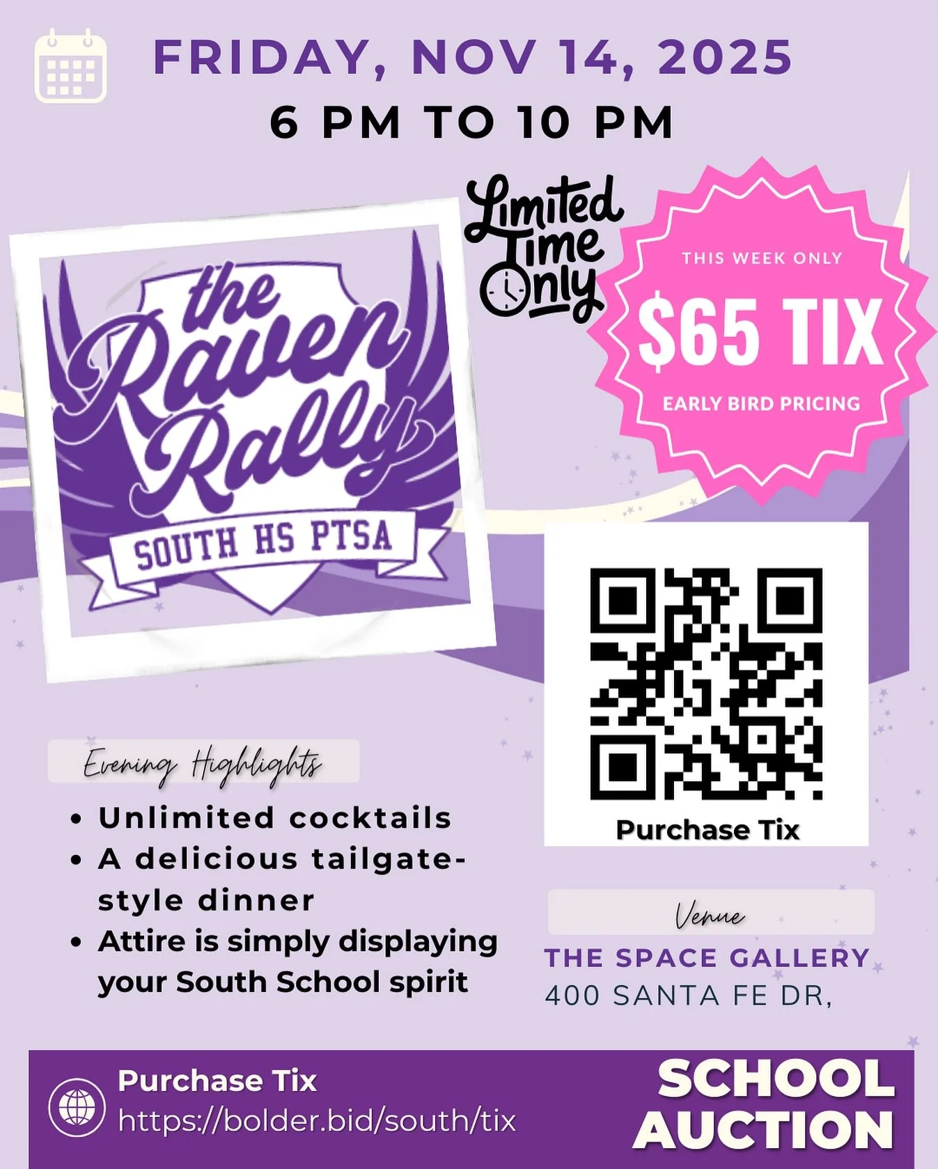 Today is the last day for DISCOUNTED tickets for the Raven Rally!
Don’t miss out on a wonderful evening benefitting Denver South High School!