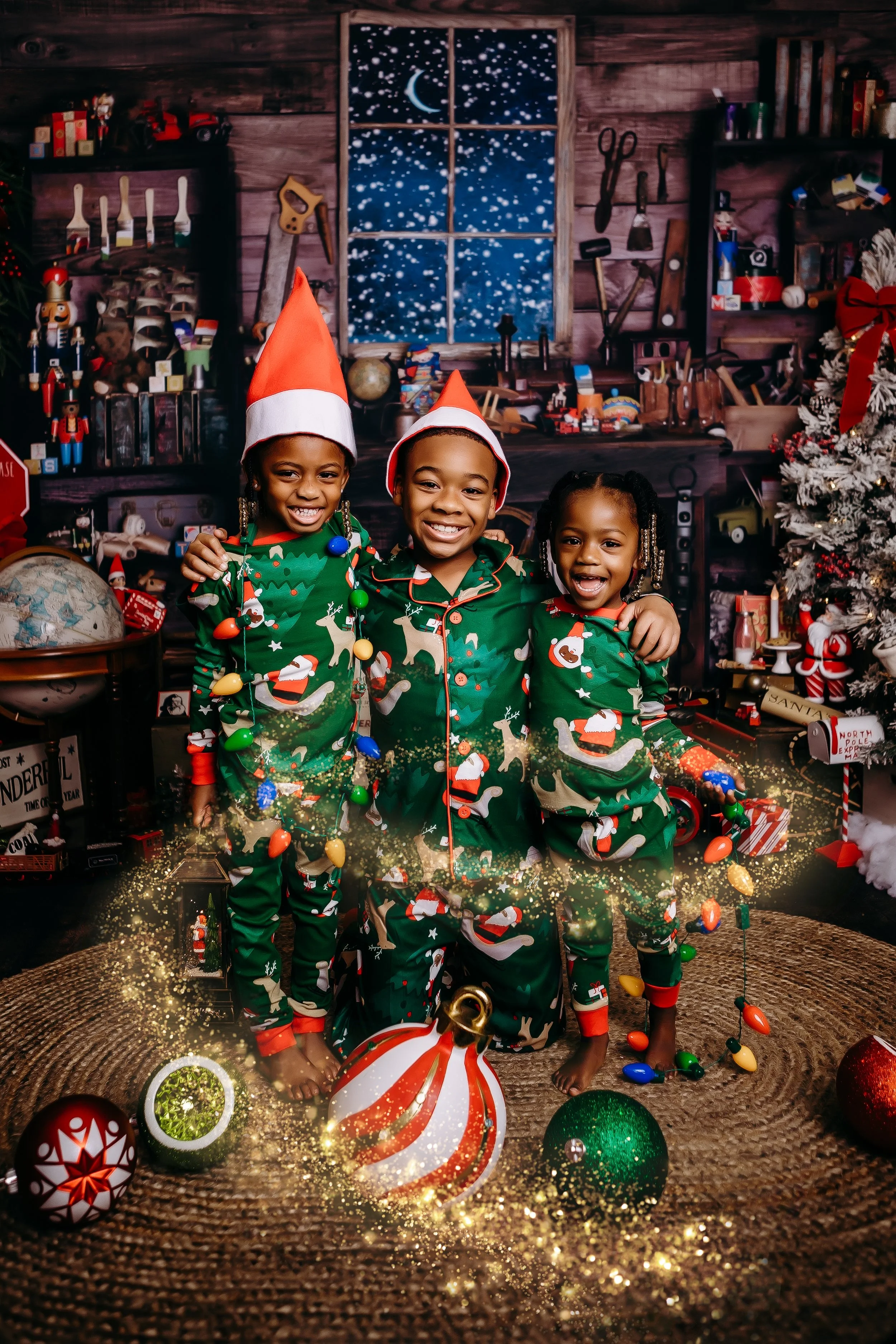 Children wearing Pjs smiling.
