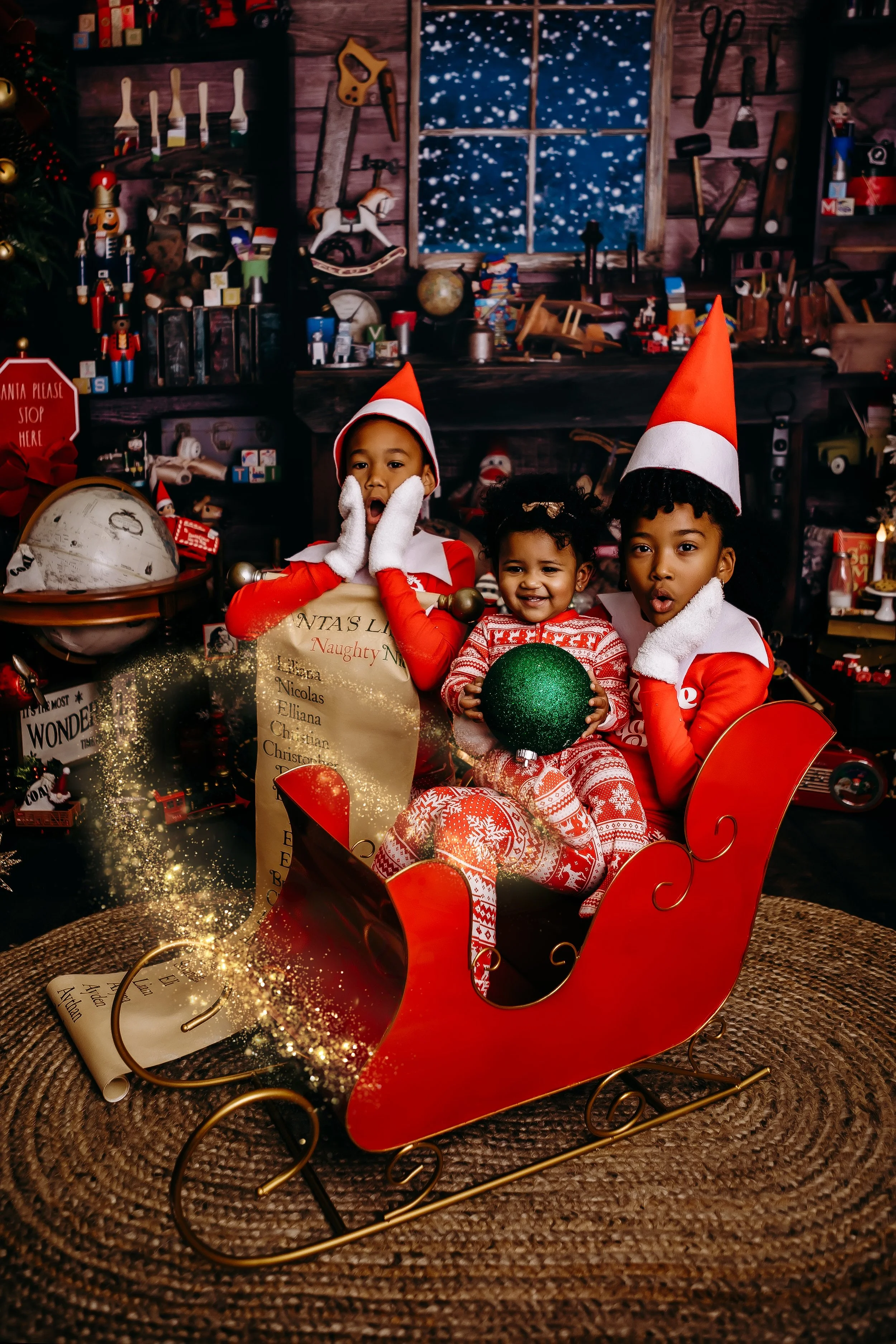 Children wearing Pjs smiling.