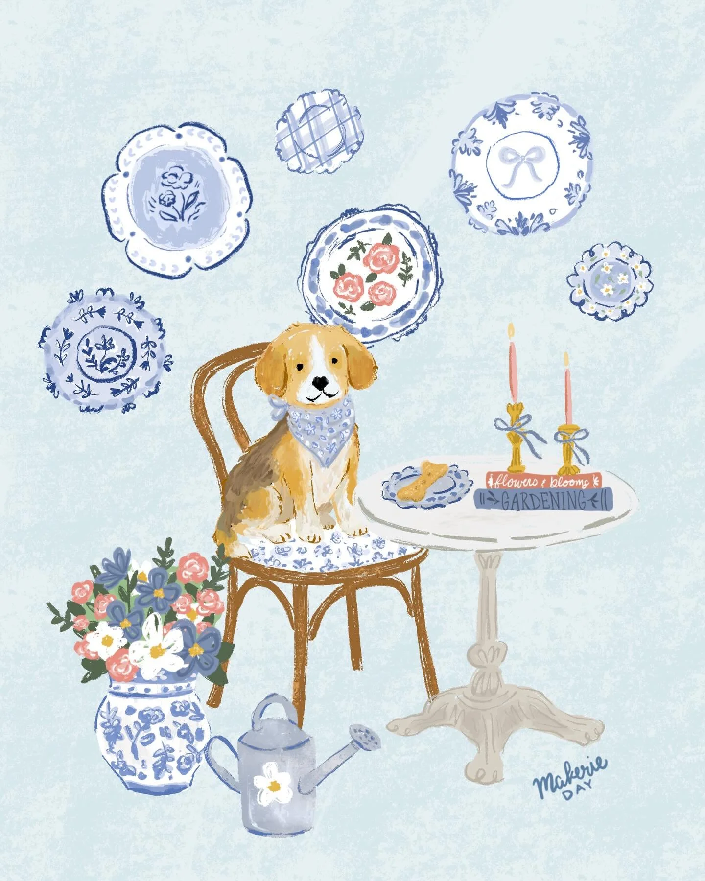 Sit and stay awhile&hellip; 🐶 The two commands my pup has been learning this week! A little art challenge I did today for DTIYS by @krissy_mast_art 

Inspired by the blue plates @_mamannyc_ cafes and all the chinoiserie prints I love to collect! 💙
