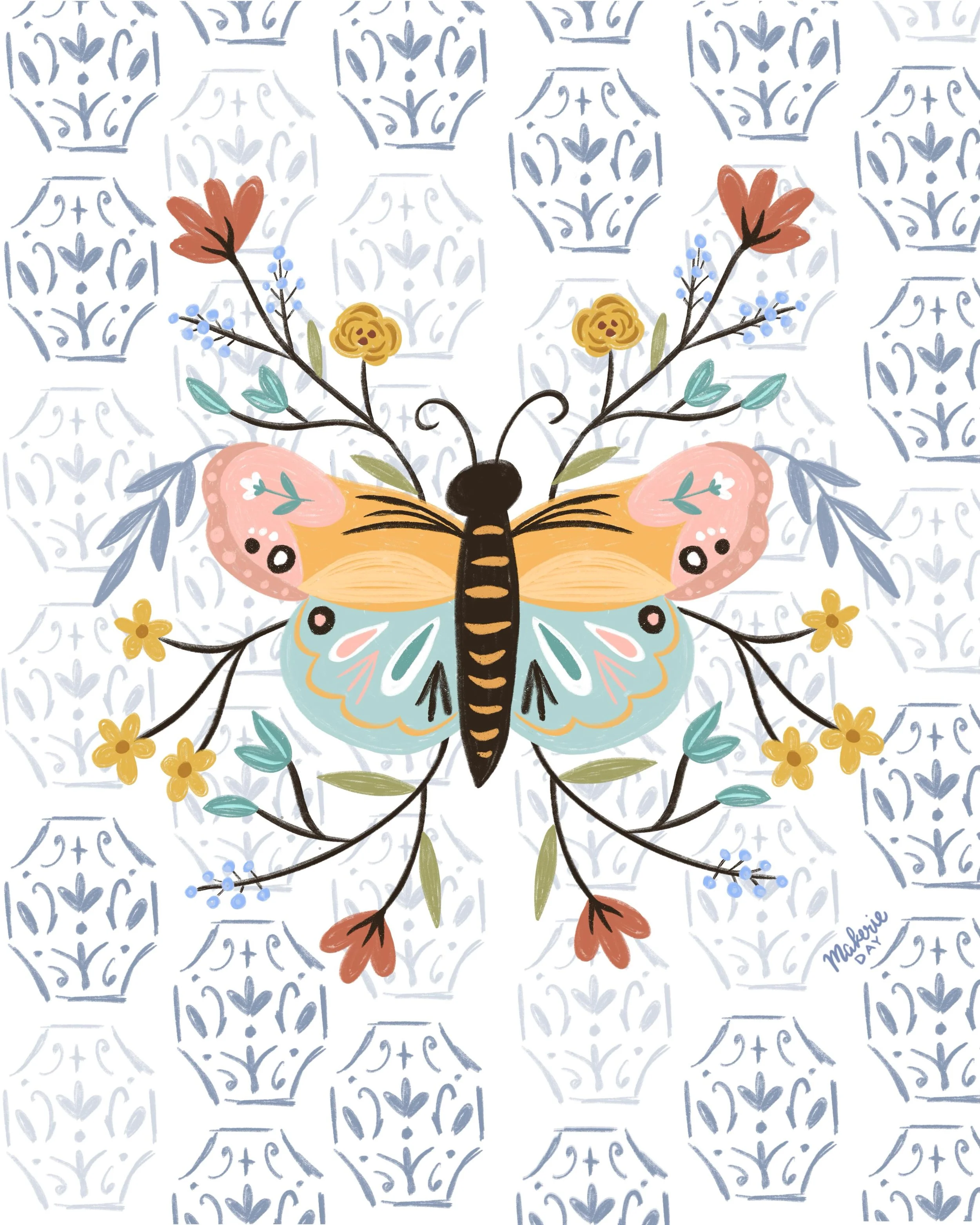 An antisocial butterfly&hellip; the kind that would rather stay home in her pajamas + slippers, doodle bugs and florals on her ipad, instead of fluttering about! Is that you too? 🦋☺️

This butterfly was actually the very first bug illustration in my