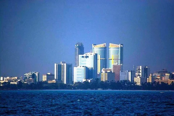 City skyline with tall modern buildings across a body of water