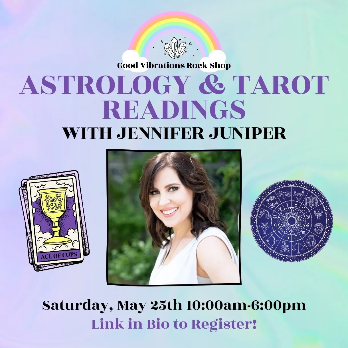 ♒CALLING ALL ASTROLOGY LOVERS!♎

Saturday, May, 25th we have the incredible Jennifer Juniper gracing us with her presence to provide you with both tarot &amp; astrology readings!🪐

Connect with Jennifer and discover how an intuitive astrology or tar